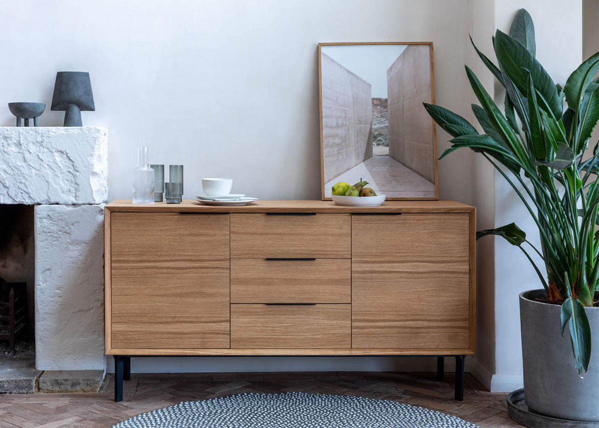 SIDEBOARD Bergen, Natur Massiveiche - Beige, Holz (150/80/43cm) - WOODEK