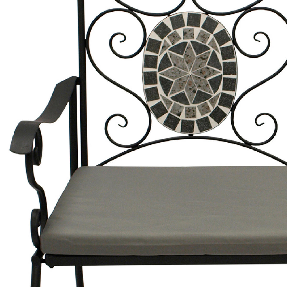 GARTENBANK Derby - 2-er-Sitzbank aus schwarz pulverbeschichtetem Eisen - Sitzfläche Kreuzmuster und Rückenfläche mit Mosaik - Schwarz, Metall (116/90/56cm) - TPFGarden