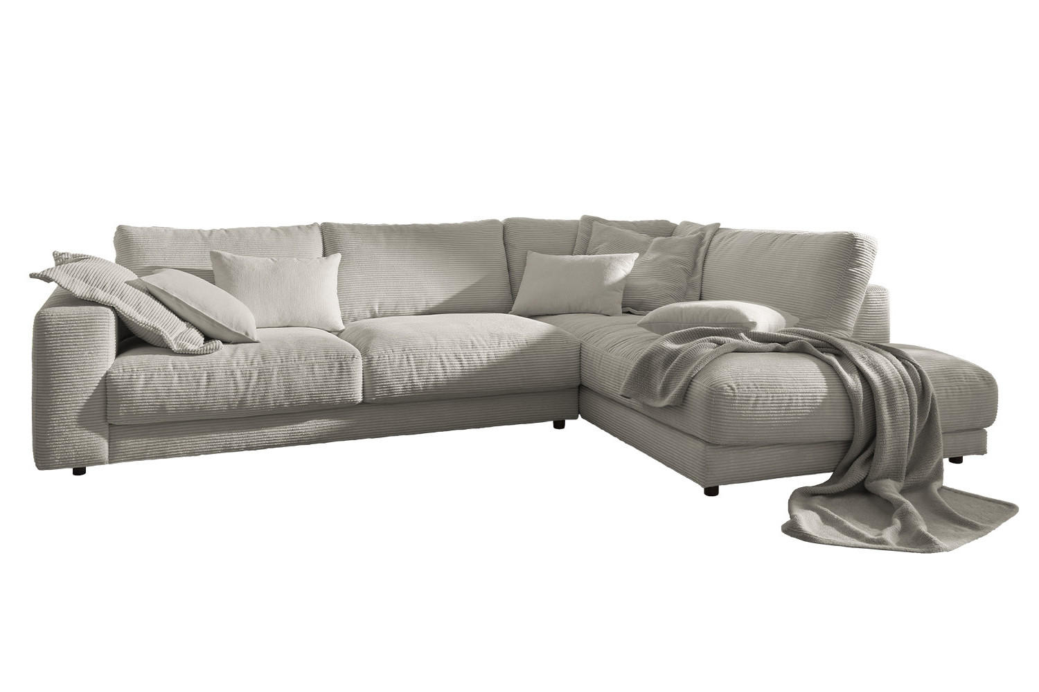 ECKSOFA MADELINE Granit Cord - Schwarz/Grau, Kunststoff/Textil (325/224cm) - KAWOLA