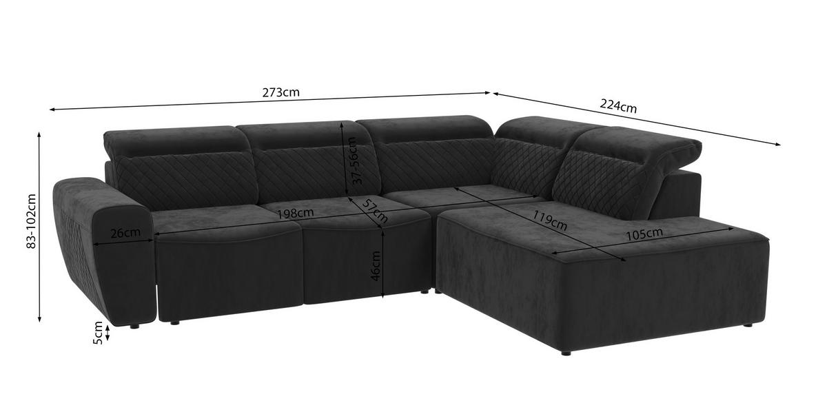 ECKSOFA Reid Schwarz Samt - Schwarz, Holz/Kunststoff (273/224cm) - S-Style Möbel
