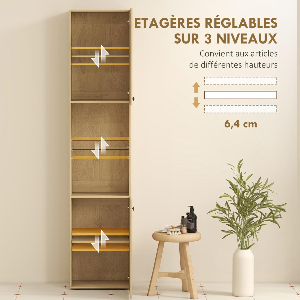 HOCHSCHRANK DE-12504 2 Türen mit verstellbaren Böden 40/31/182 cm Eiche - Eichefarben, Holzwerkstoff (31/182/40cm) - ComfortXL