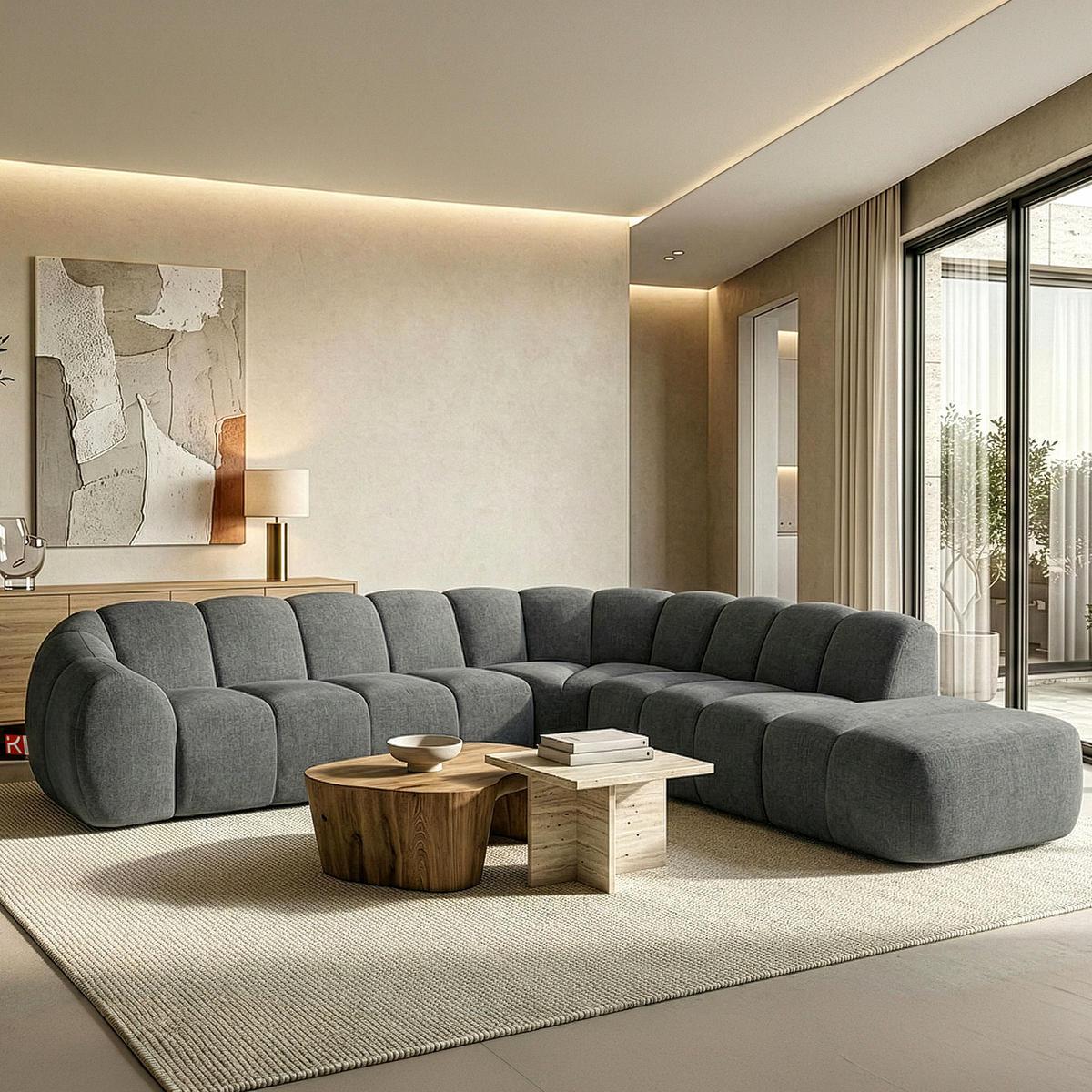 ECKSOFA RECHTS FLAVA, Aschgrau - Grau, Holz/Holzwerkstoff (310/314cm) - KONSIMO®