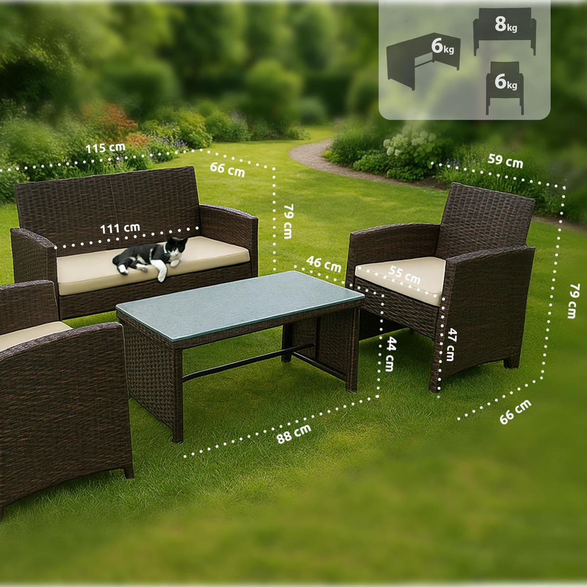 GARTENSITZGRUPPE Metall Braun (4-teilig) - Braun, Metall - CLP