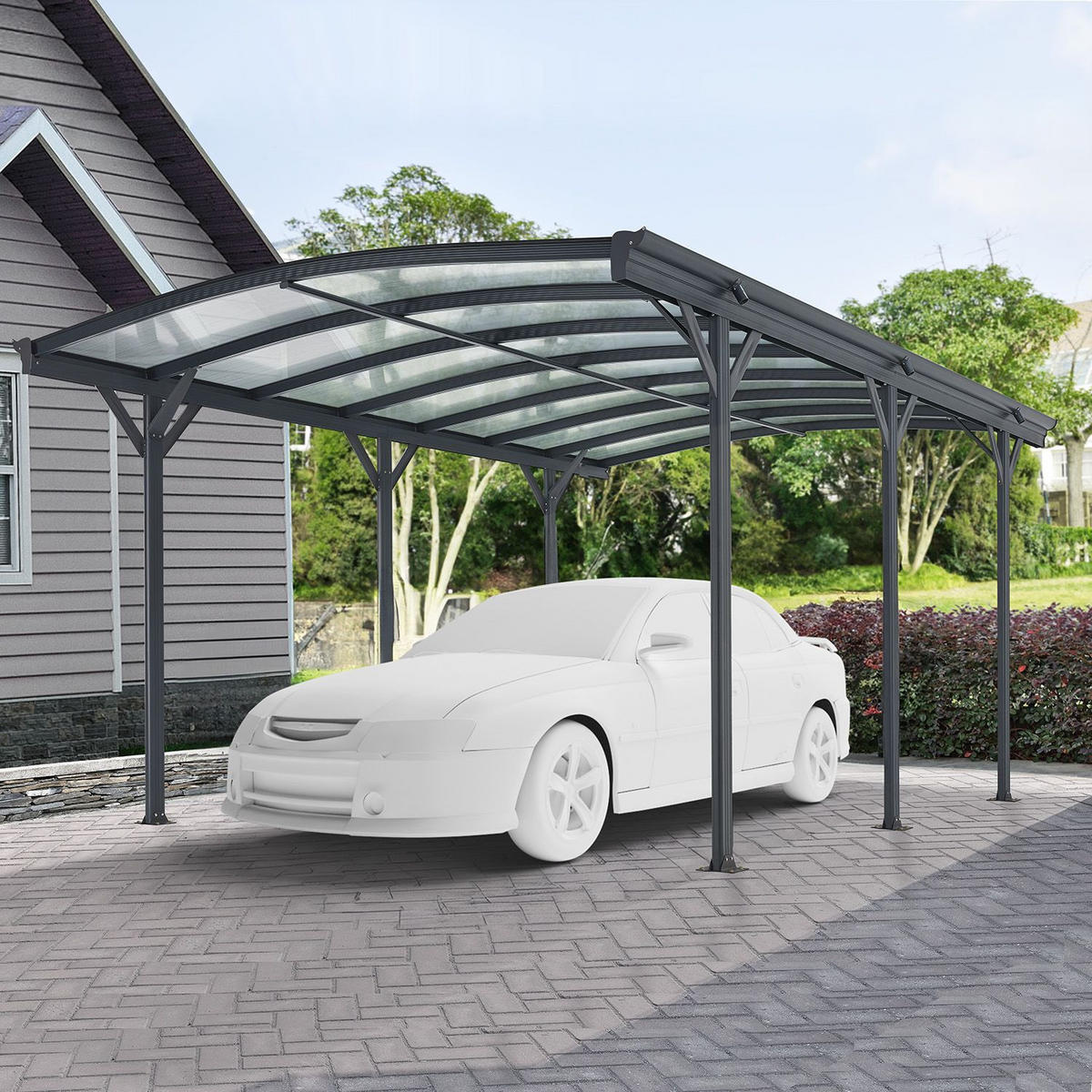 CARPORT mit Bogendach 5x3 m dunkelgrau - Dunkelgrau, Metall (302/233/505cm) - Juskys