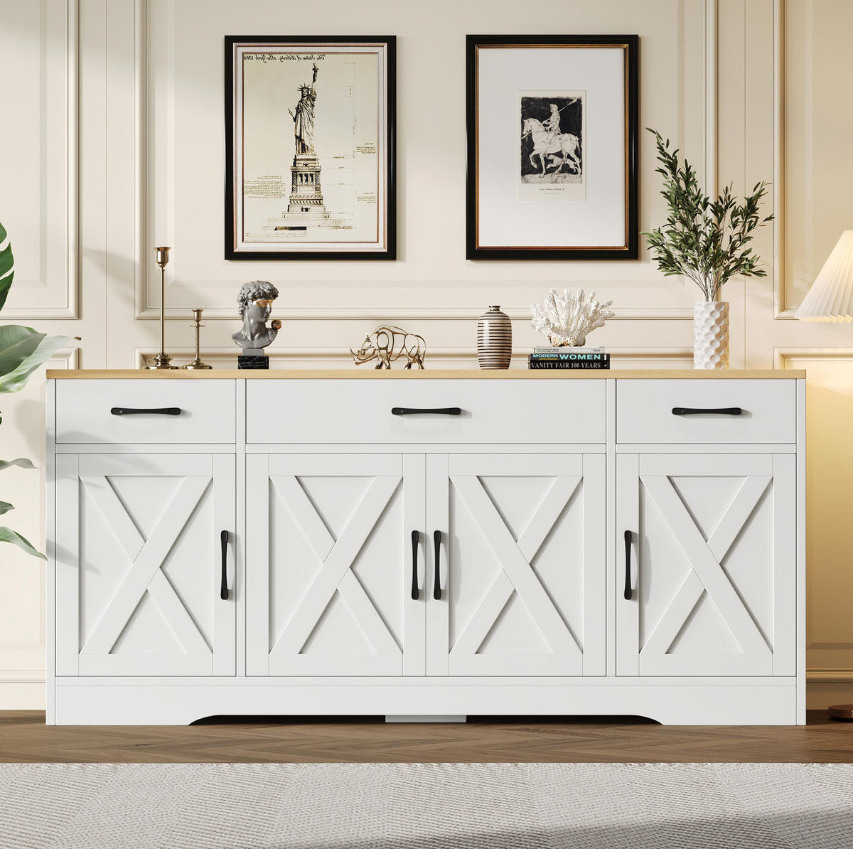 SIDEBOARD 160/37/75 cm Weiß aus MDF mit 3 Schubladen und 4 Türen - Weiß, Holzwerkstoff (37/75/160cm) - OKMYHOME