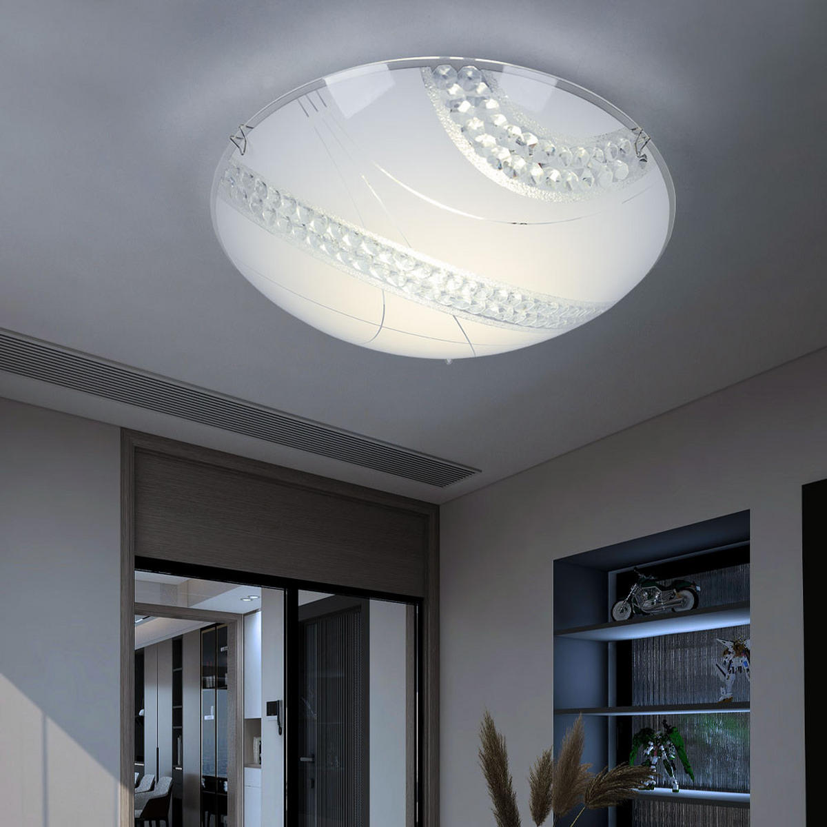 LED DECKENLEUCHTE Kristalloptik Weiß Glas - Weiß, Glas/Metall (30/30/9.8cm)