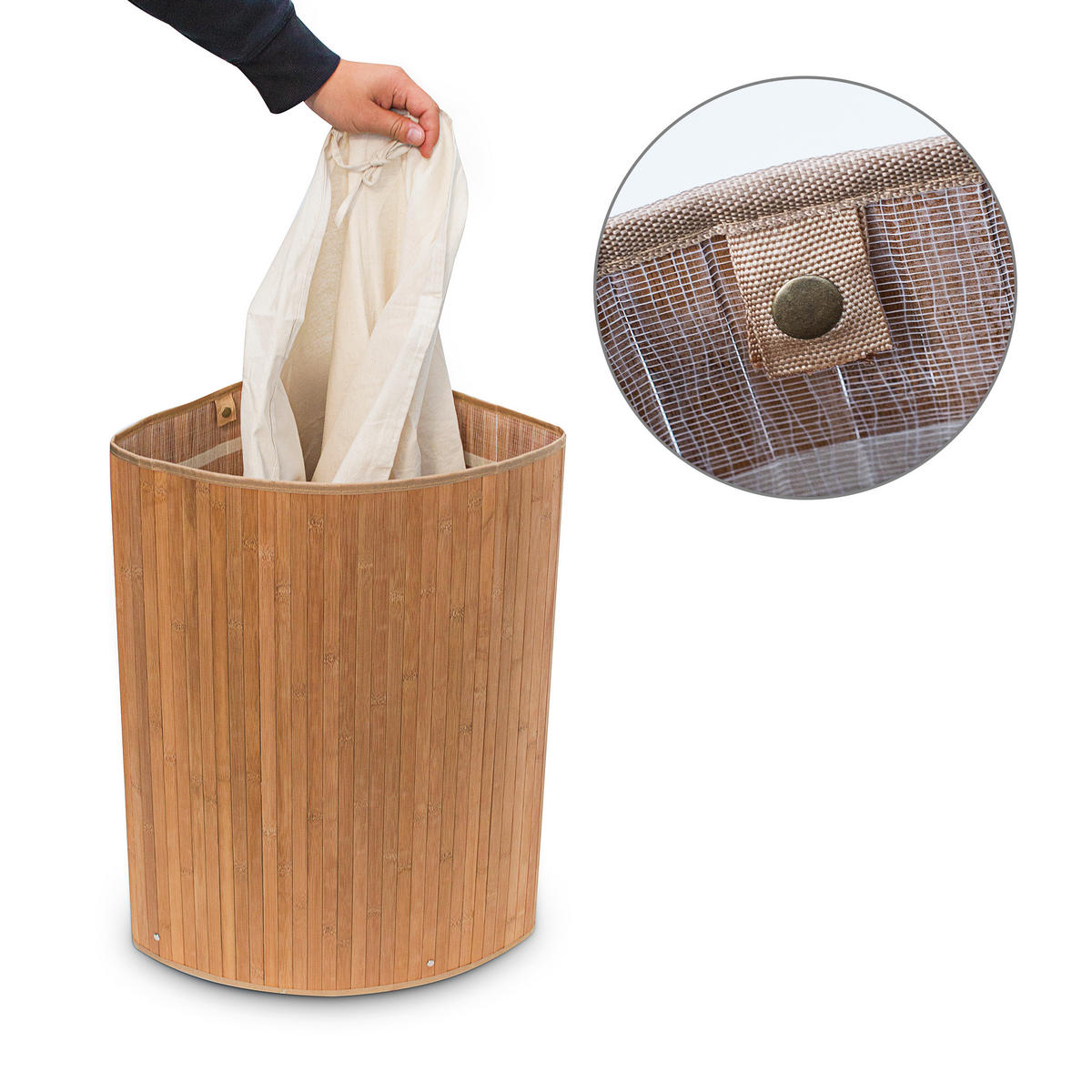 ECKWÄSCHEKORB - Hellbraun, Holz/Textil (49.5/65/37cm) - Relaxdays