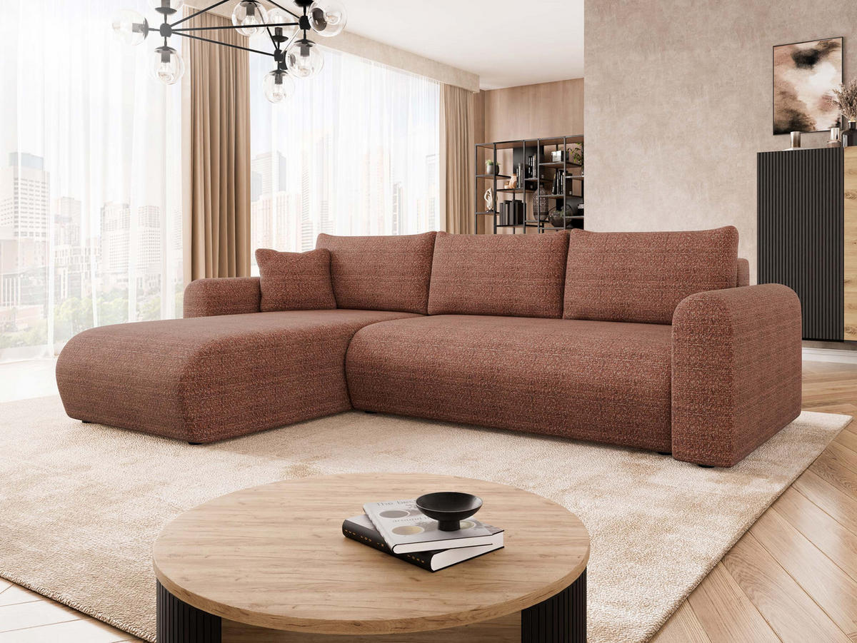 ECKSOFA Eliwo - Dunkelrosa/Schwarz, Holz/Textil (252/158cm) - MIRJAN24