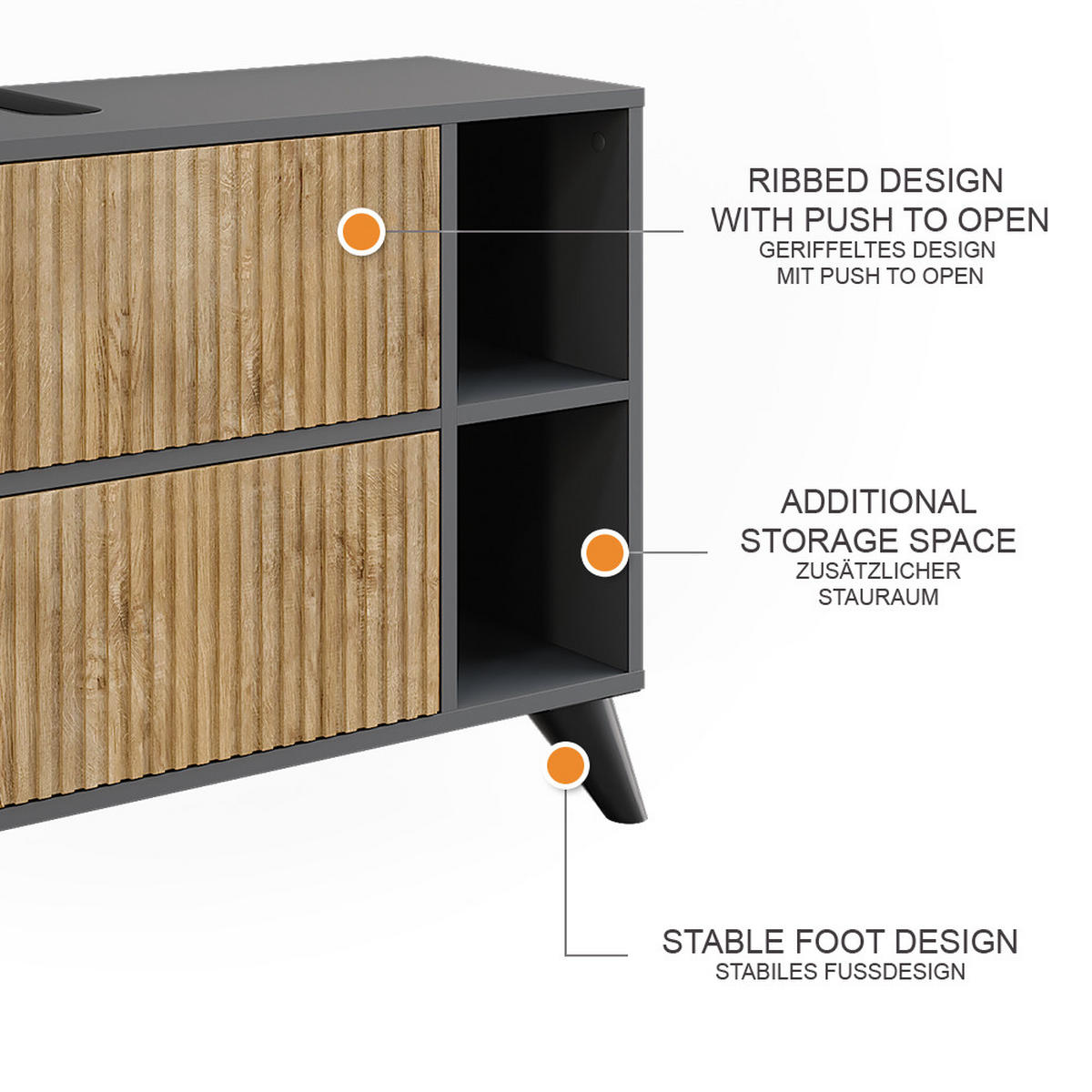 WASCHBECKENUNTERSCHRANK Leano Anthrazit/Bergeiche 80 x 62 cm mit 2 Schubladen - Anthrazit, Holzwerkstoff (80/62/30cm) - Vicco