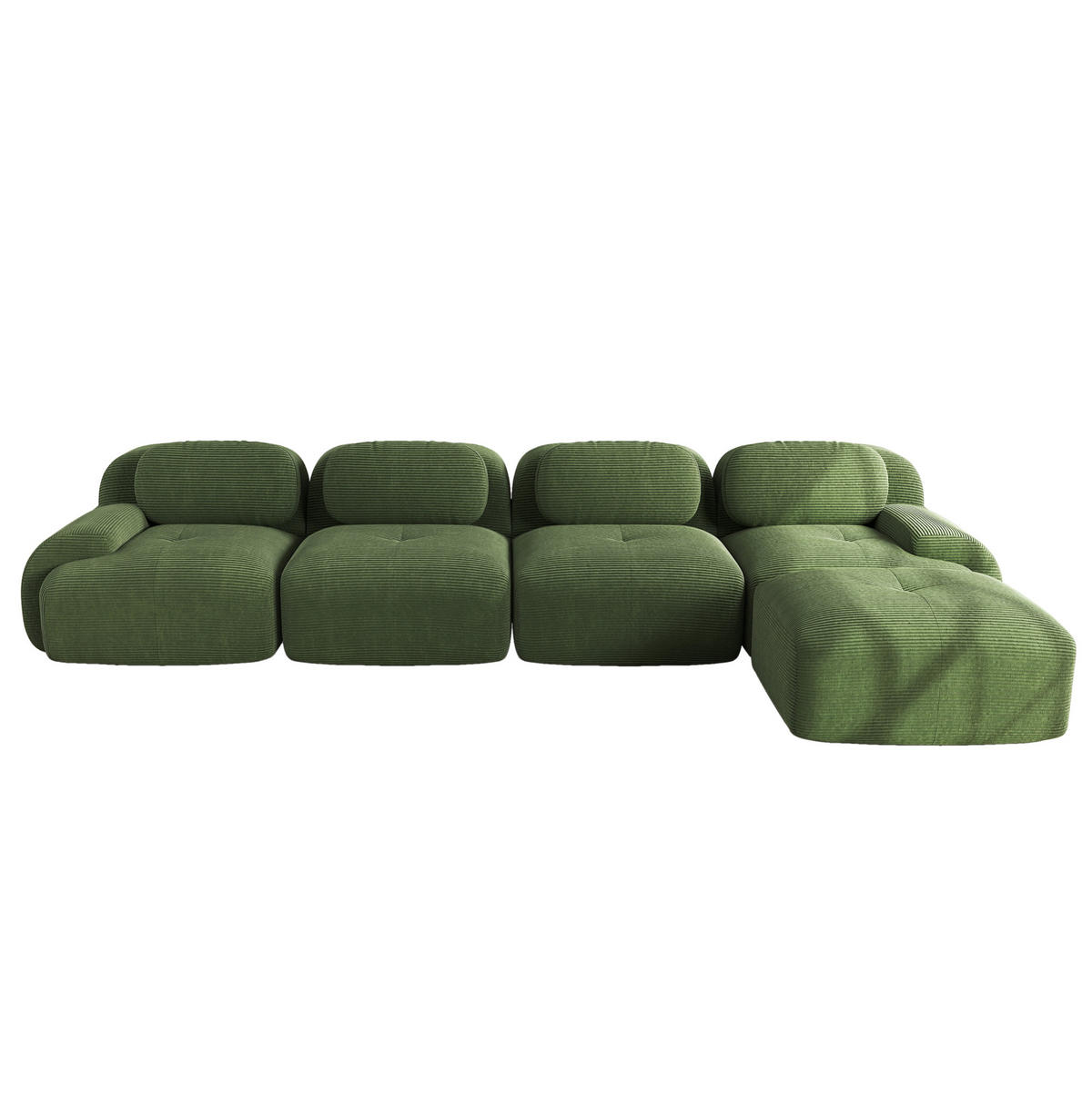 ECKSOFA modular rahmenlos mit 32D-Hochdichteschaum, rutschfester Unterseite und Cordbezug, Grün - Grün, Textil (388/178cm) - Redom