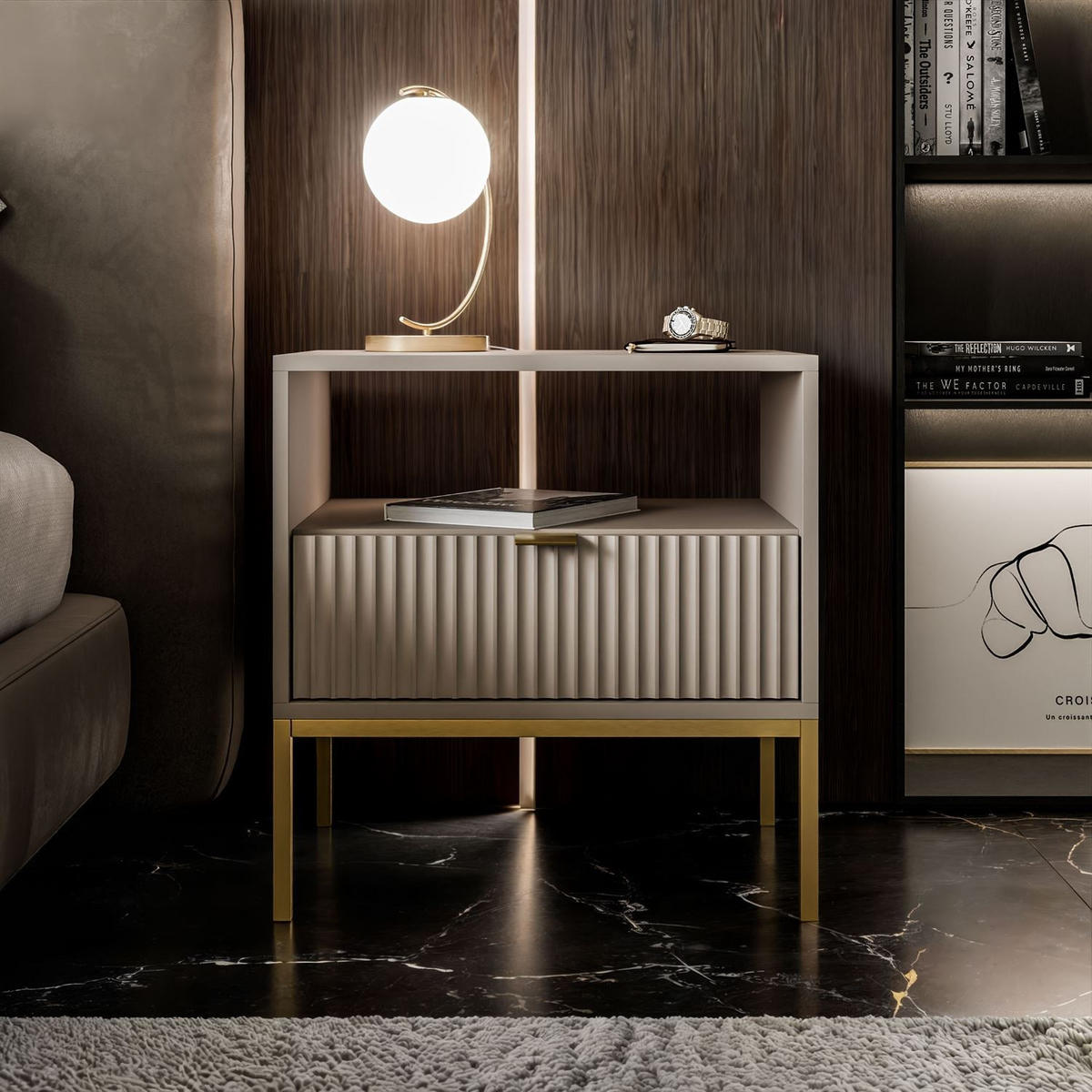 NACHTTISCH CORTADO GOLD S54 KASCHMIR - Beige, Holzwerkstoff (54/56/39cm) - Lookway