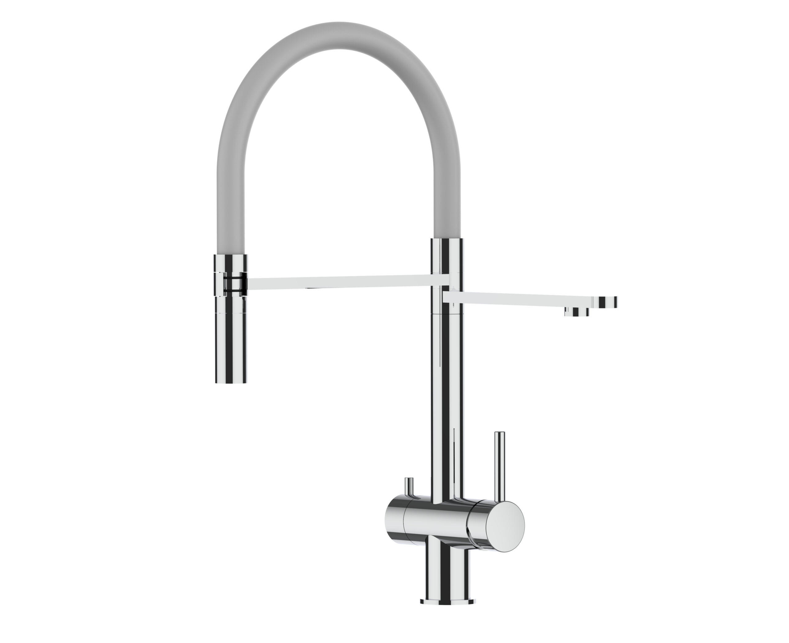 3-WEGE-KÜCHENARMATUR, Edelstahl Massiv aus Chirurgenstahl, Hochglanz und Grau, 2-Strahl-Brause - Grau, Metall (24/49/24cm) - VIZIO