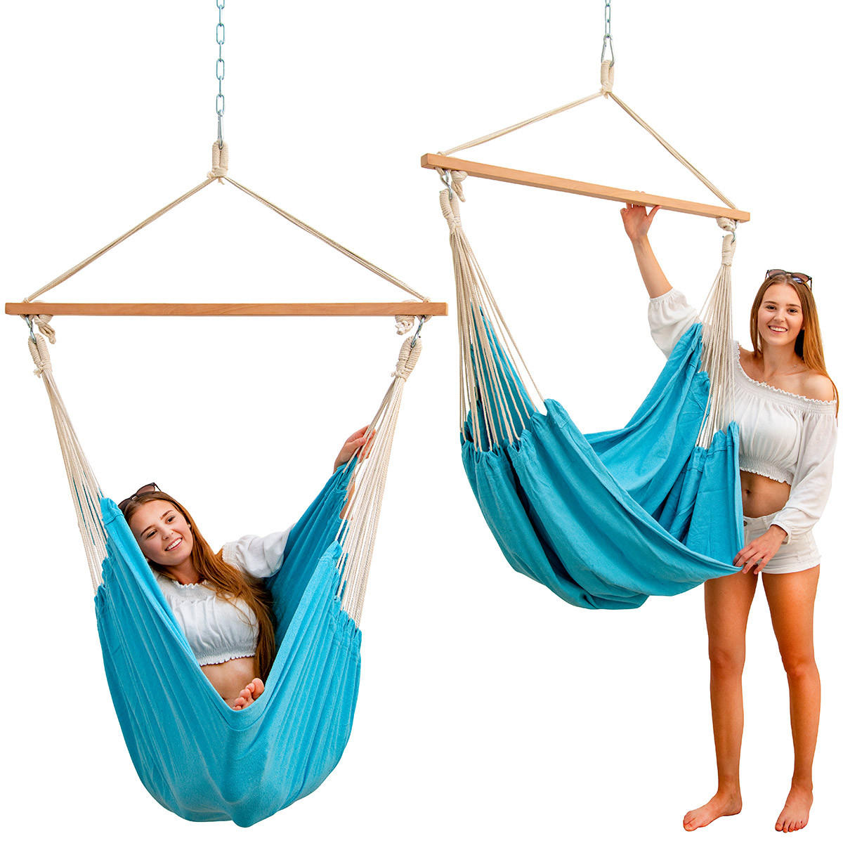 XXL-HÄNGESESSEL bis 150kg, 185/130cm, Türkis - Türkis, Textil (130/155/185cm) - Amanka