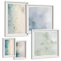 BILDER SET 5er Set - 50x50 cm & 20x30 cm & 40x60 cm Weißer Rahmen - Aquarell-Leinwandstil - Weiß, Kunststoff (40/60cm) - TULUP