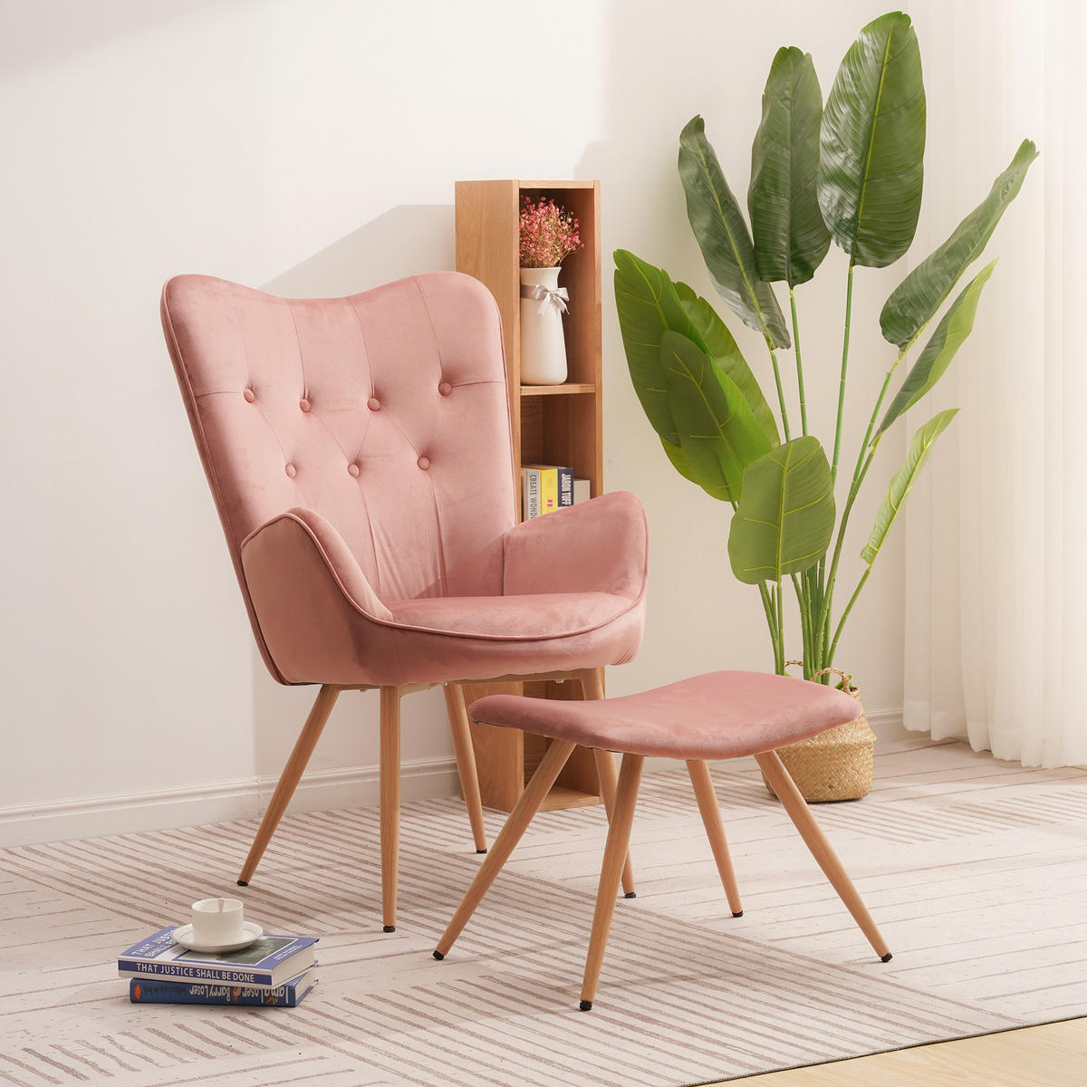 RELAXSESSELSET YORK Samt Bezug mit Hocker, Rosa - Rosa, Metall (67/100/48cm) - Albatros