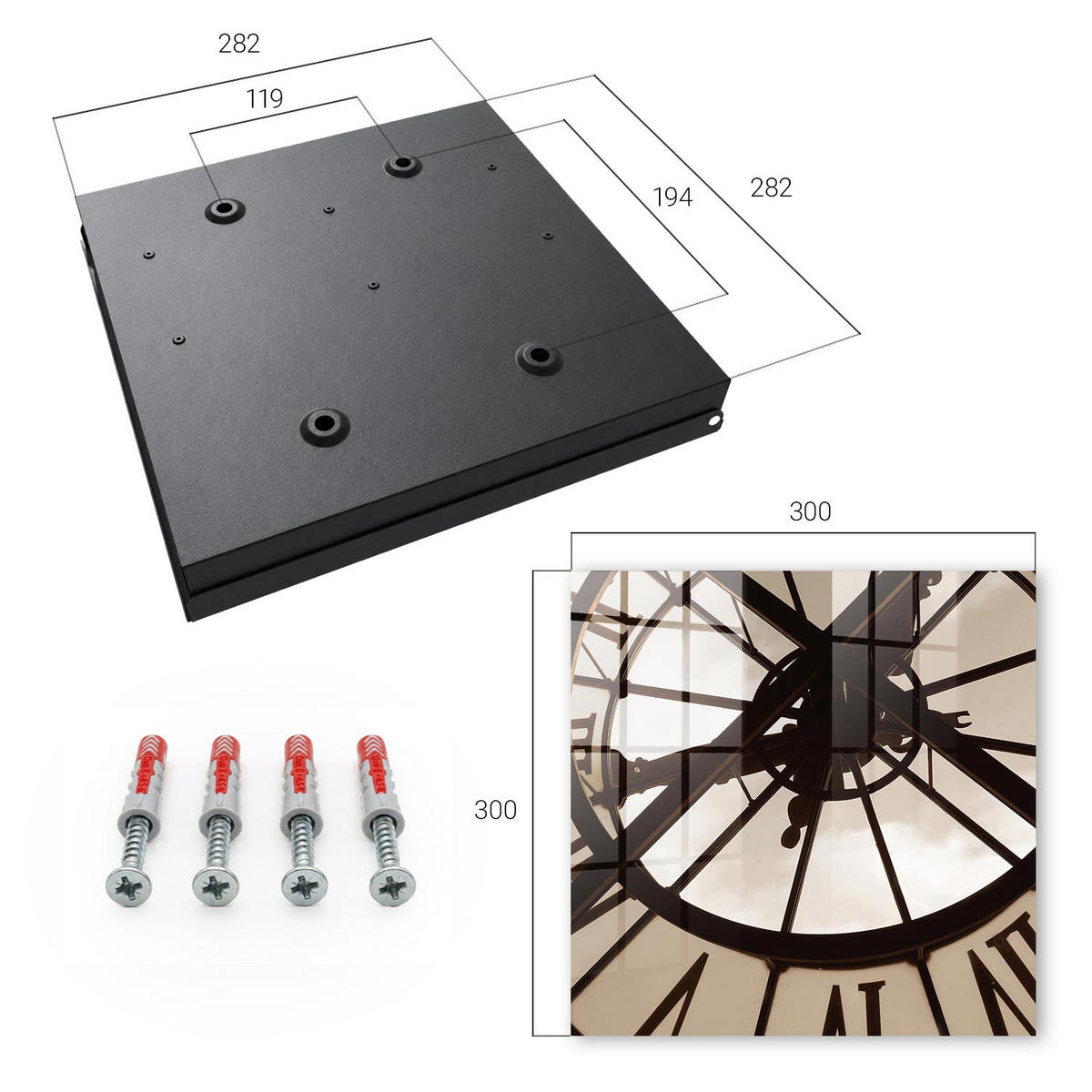 SCHLÜSSELBOX Schwarz 30x30 cm- Türöffnung nach rechts - Industrielle Eleganz - Braun, Metall (30/30/5cm) - TULUP