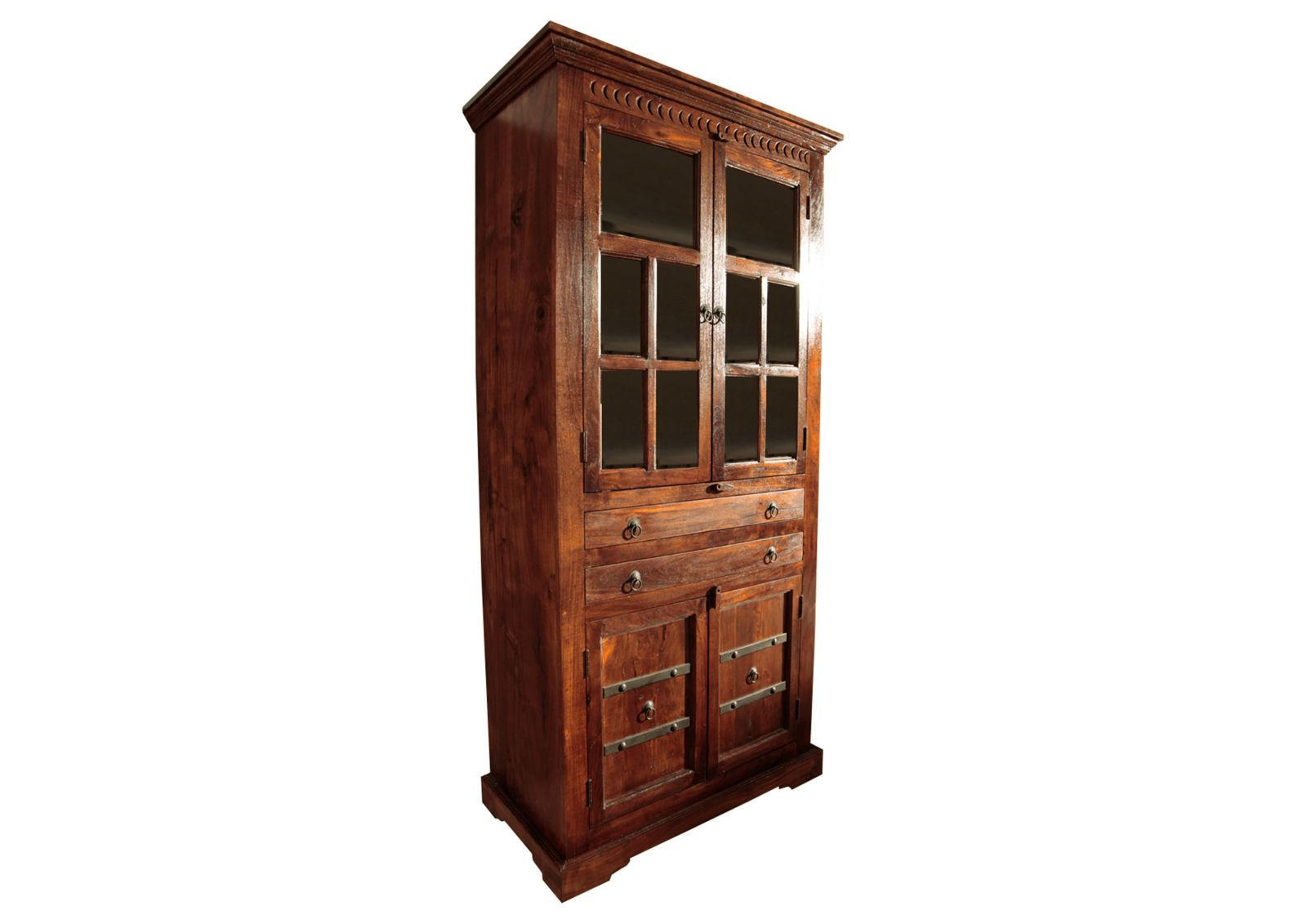 VITRINE Akazie 94x50x195 nougat lackiert OXFORD #452 - Dunkelbraun, Holz (94/195/50cm) - Massivmoebel24