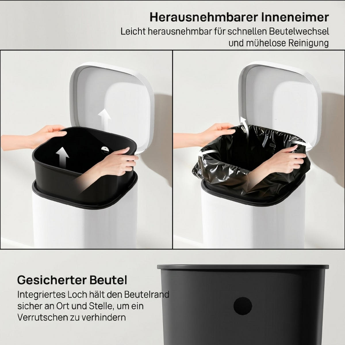 ABFALLEIMER - Weiß, Metall (29/59.5/36cm)