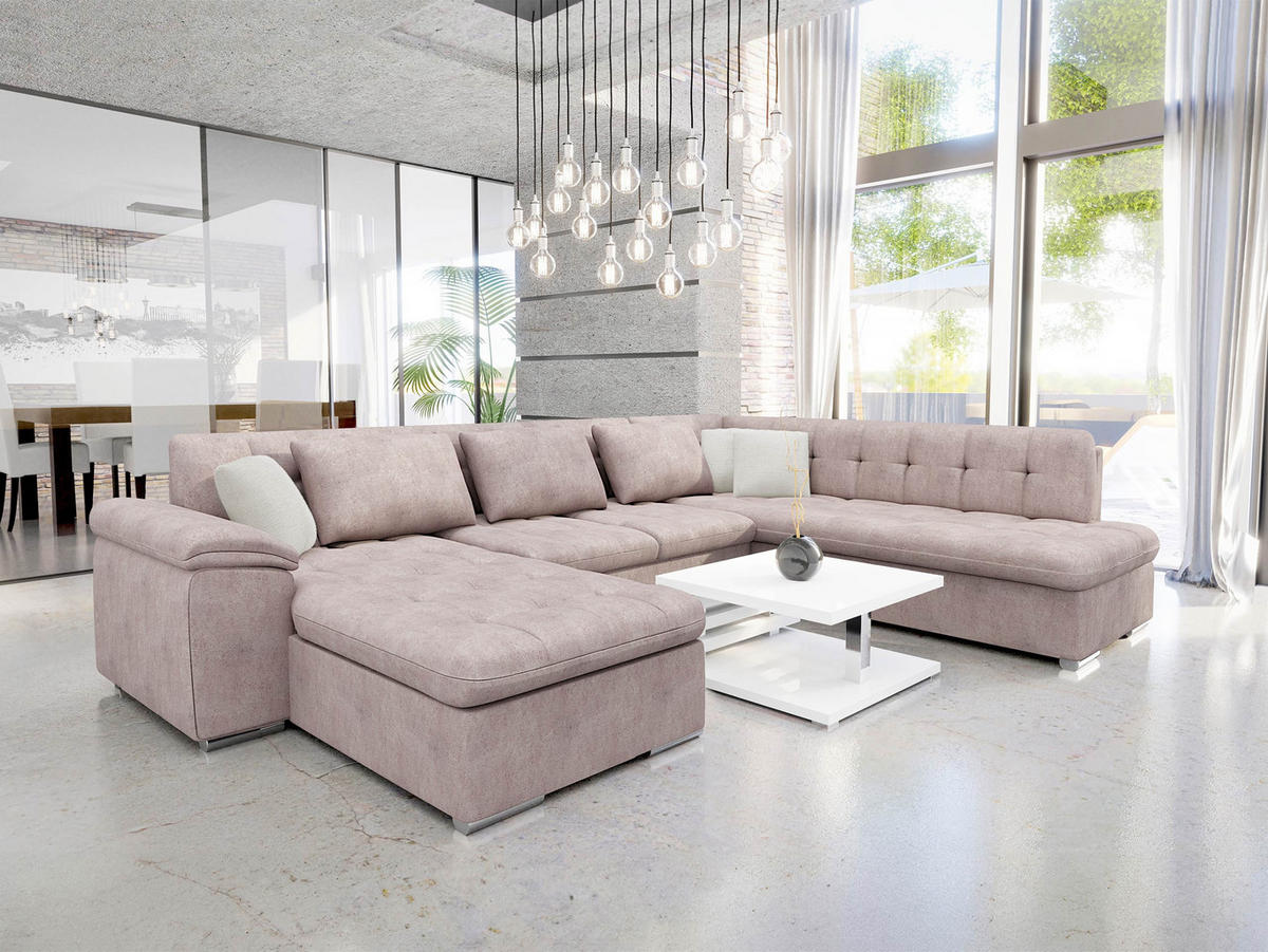 WOHNLANDSCHAFT Niko Bis Premium, Seite: Links - Hellrosa/Beige, Holz/Textil (348/76/205cm) - MIRJAN24