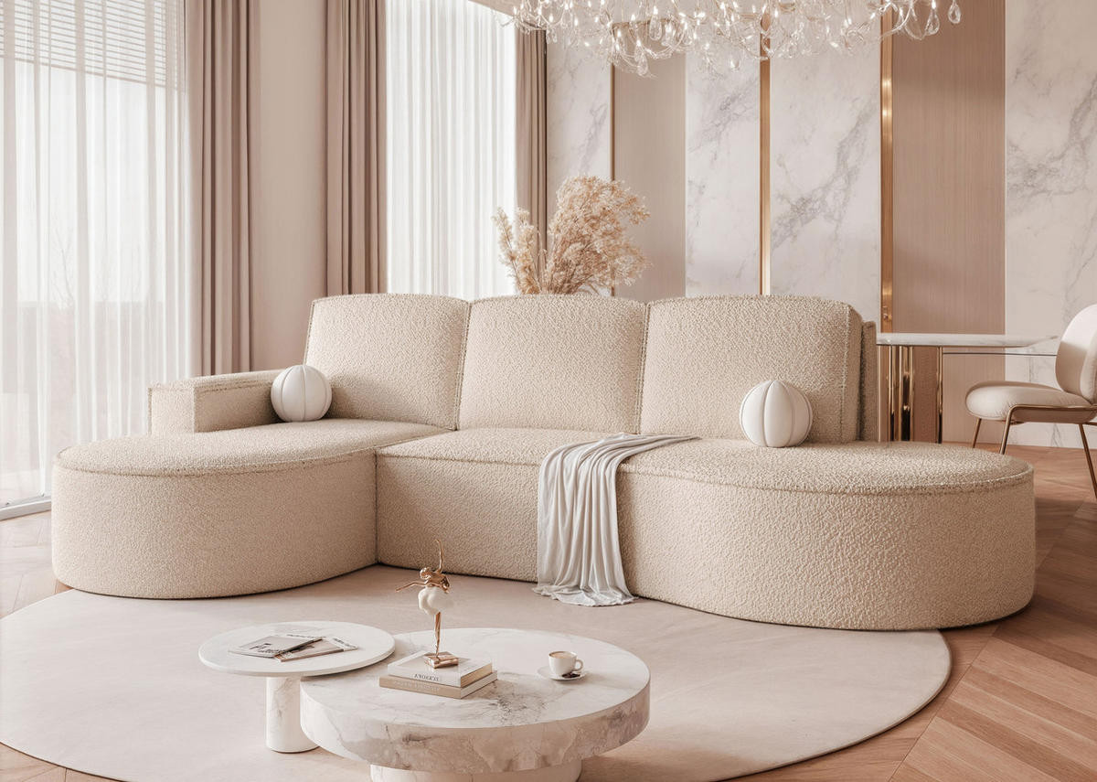 ECKSOFA SOFIA mit Schlaffunktion und Bettkasten Creme - Creme, Holzwerkstoff/Kunststoff (277/157cm) - Idohome