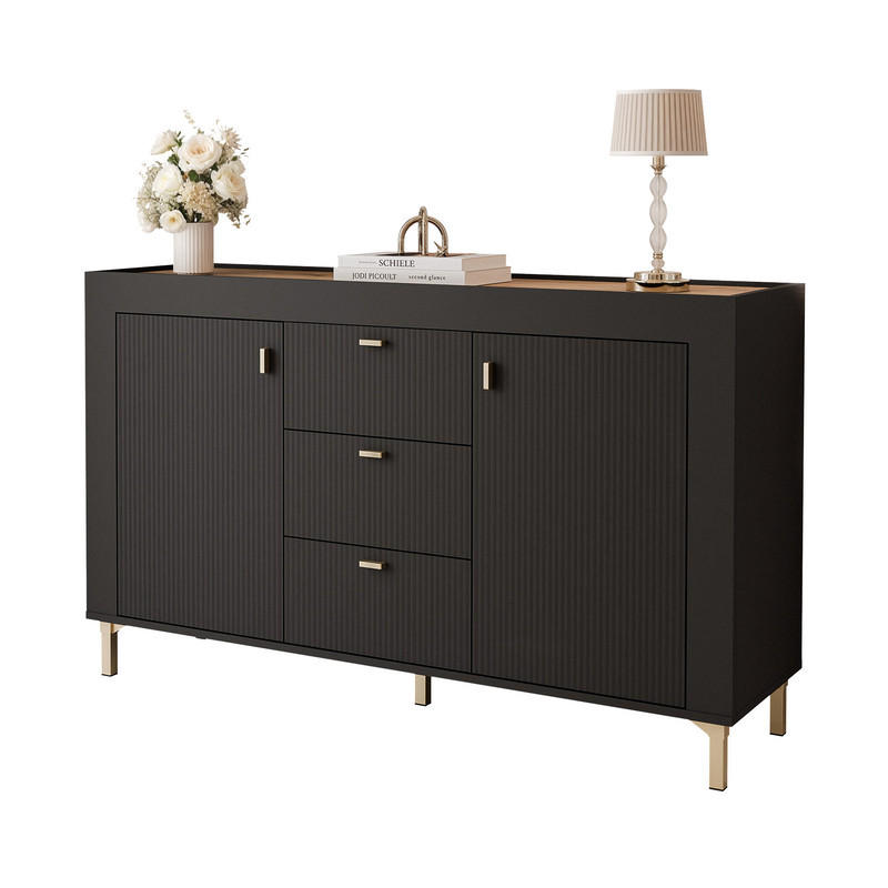 KOMMODE AVENA 137/40/84 cm, 3 Schublade(n), Schwarz / Eiche - Schwarz, Holzwerkstoff/Kunststoff (137/84/40cm) - Idohome