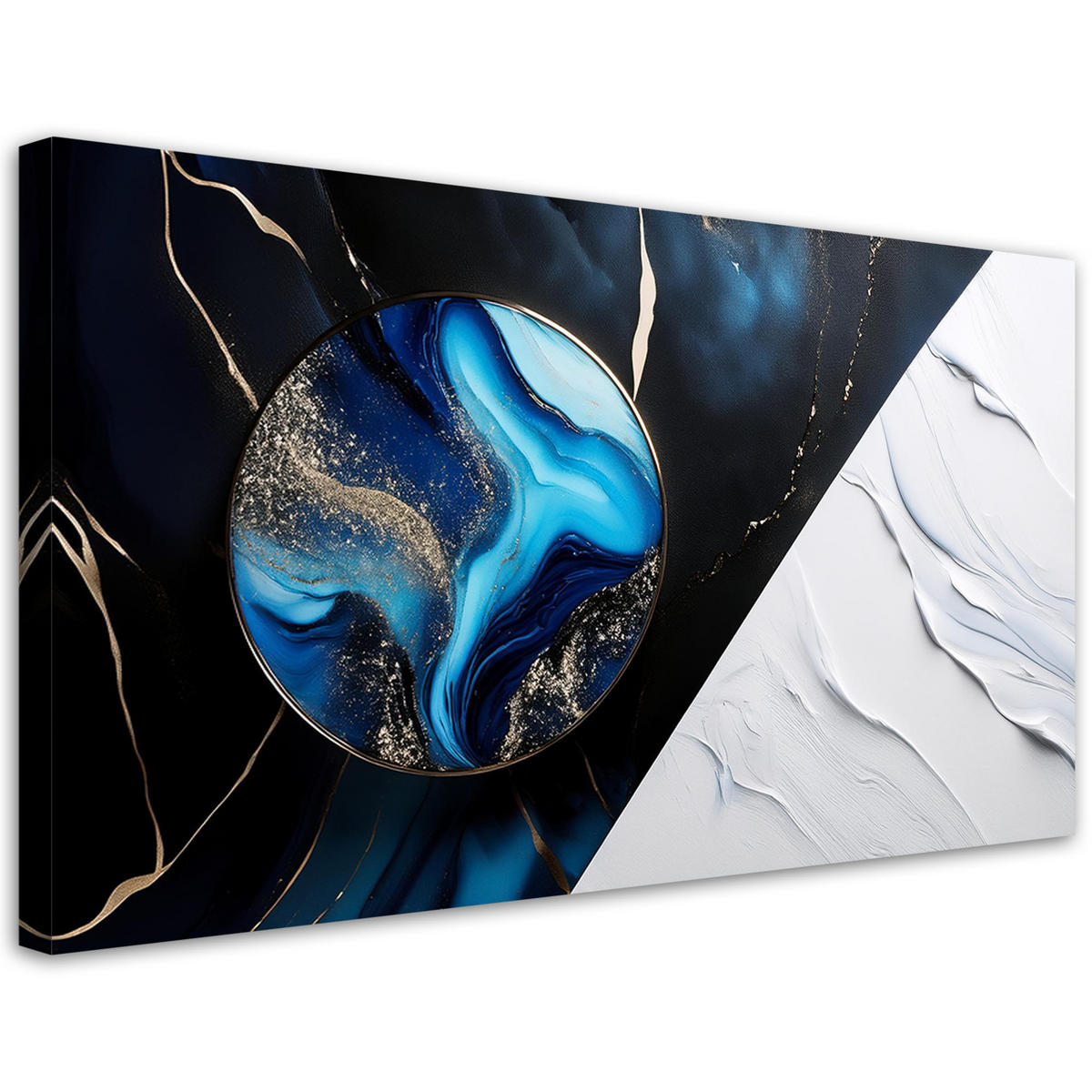 WANDBILD Blau Gold Abstrakt 3D-Effekt - Blau, Textil (80/40cm) - Feeby