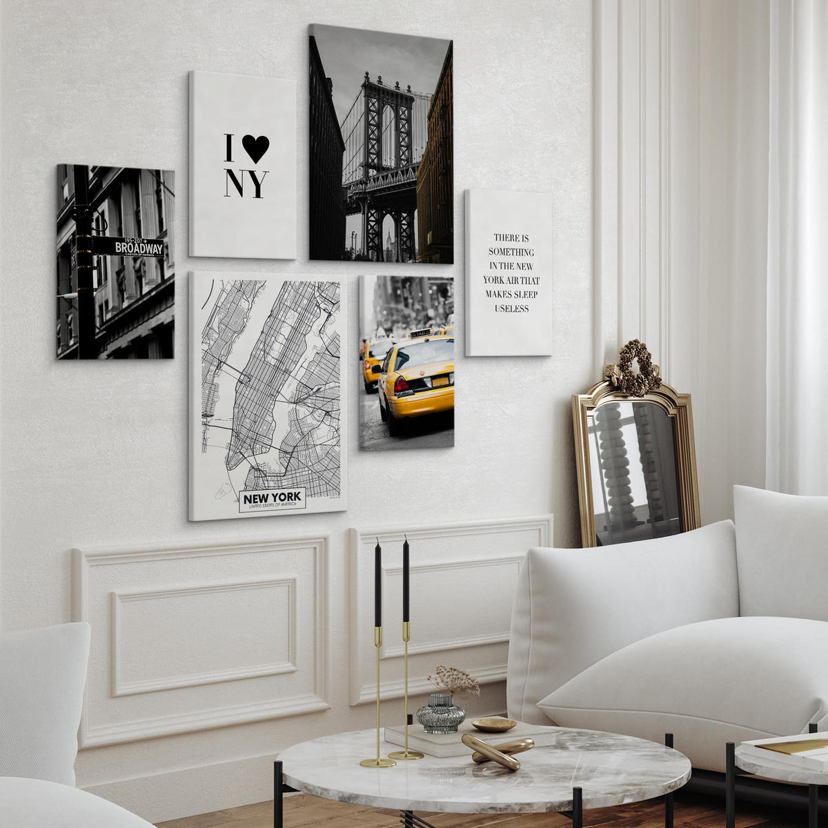 LEINWANDBILDER 6-er Set NY Architektur - Schwarz/Weiß, Textil (90/80cm) - Muralo