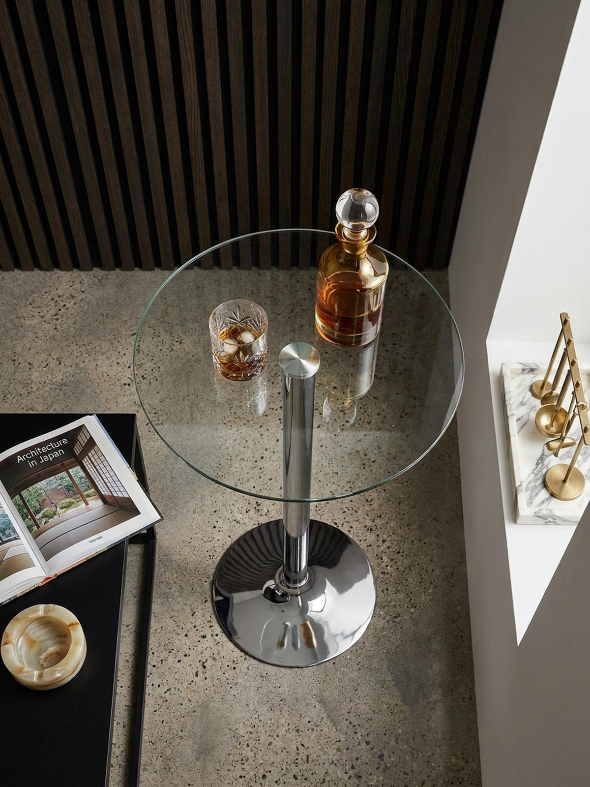 STEHTISCH – Ø 60 cm, Sicherheitsglas, Drehfunktion, Trompetenfuß, Chrom - Silberfarben, Glas/Metall (60/60/105cm) - KADIMA DESIGN