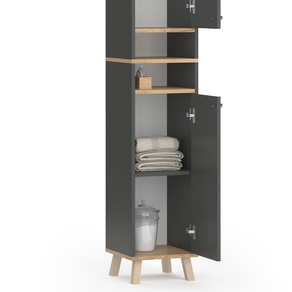 BADMÖBEL-SET Senyo Anthrazit 4 Teile, mit Hochschrank - Honigeiche/Anthrazit, Holzwerkstoff (62/54/32cm) - Vicco