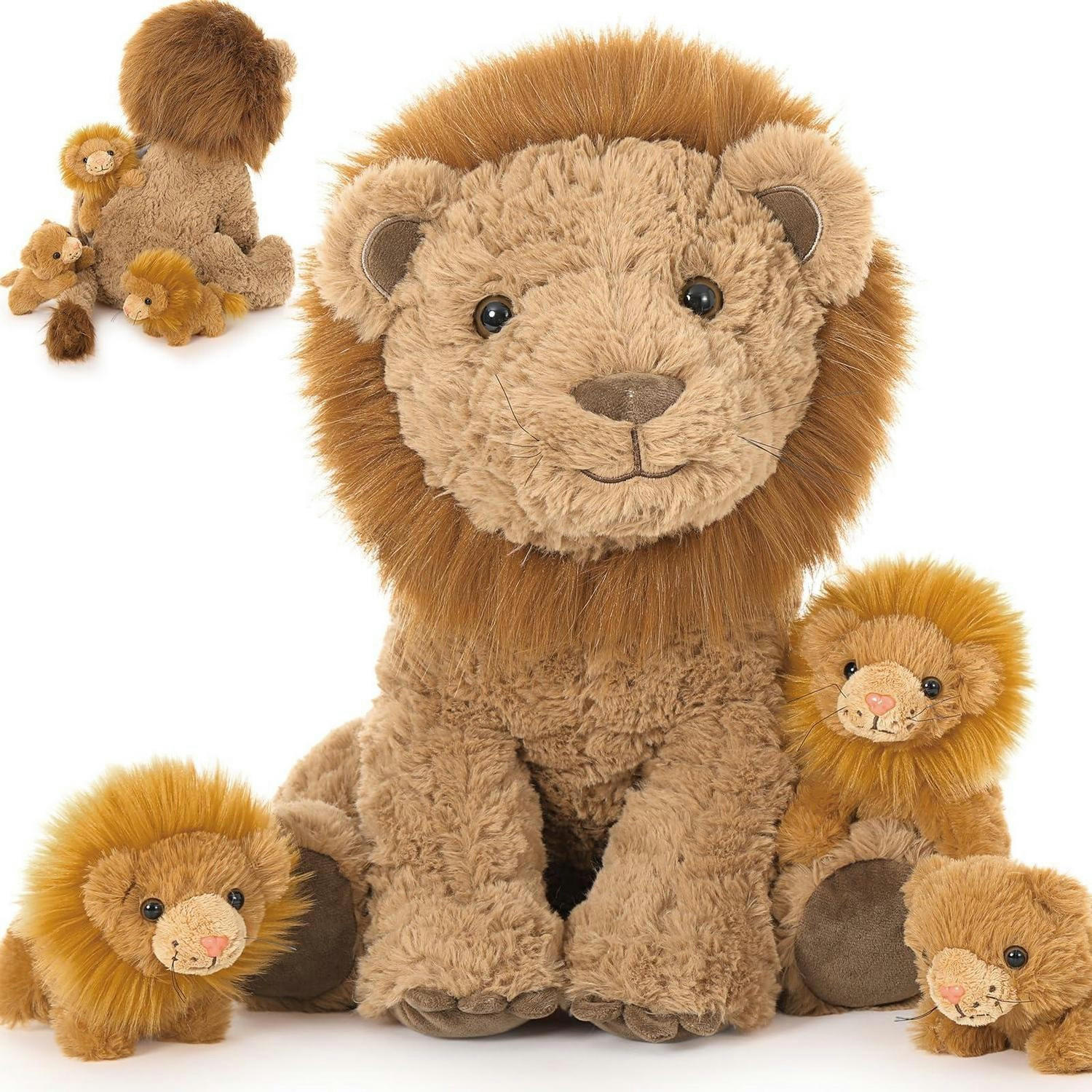 PLÜSCHTIER Löwe mit 3 Babys 45 cm Hellbraun - Braun, Textil (34/55cm)