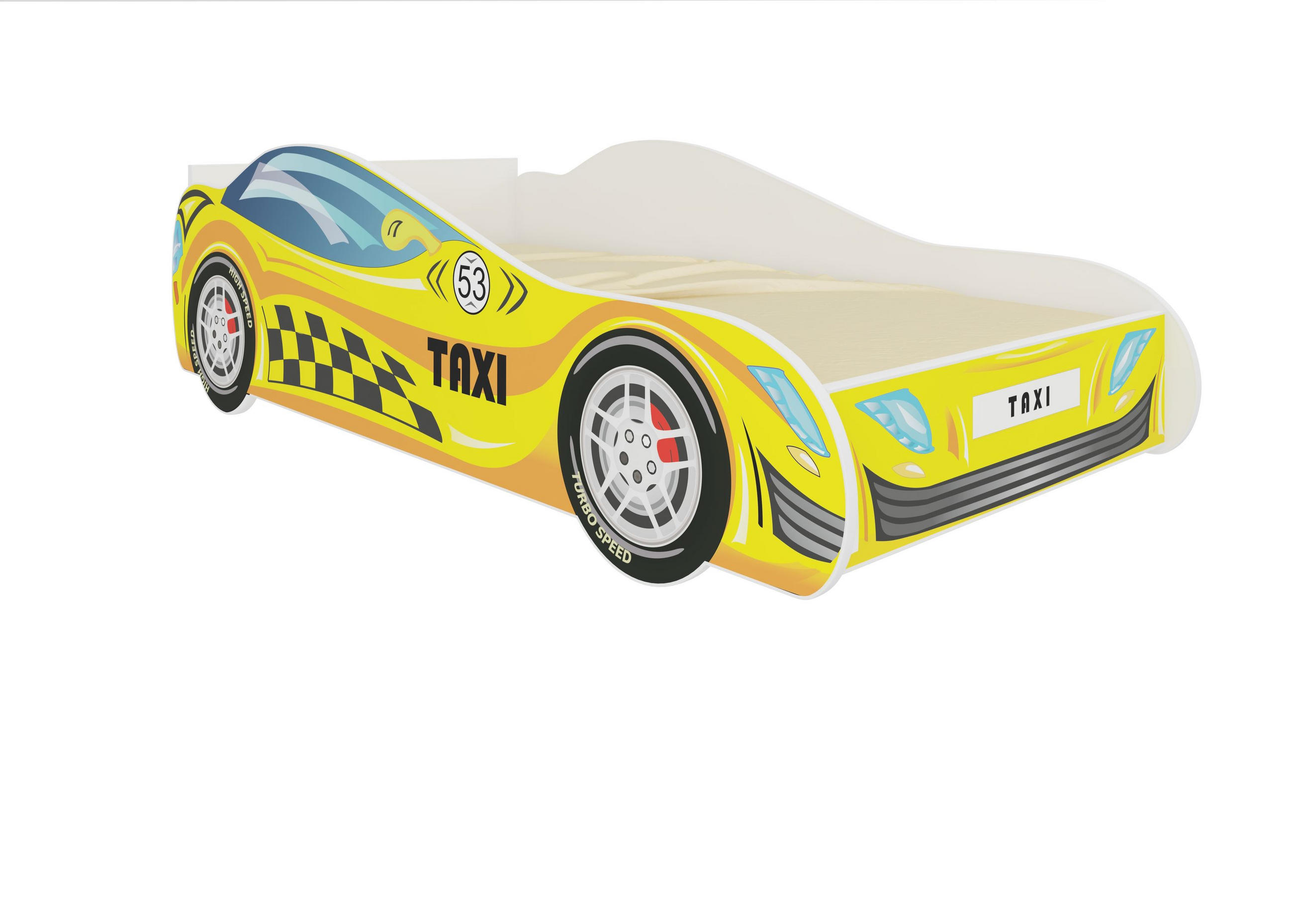 KINDERBETT Taxi weiß / Motiv Taxi 84 / 167 / 49cm - Gelb/Weiß, Holz/Holzwerkstoff (80/160cm) - Feldmann-Wohnen