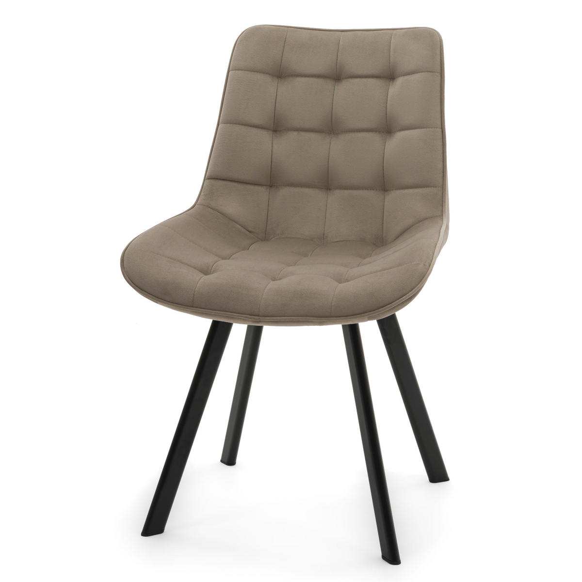 STUHL TORI gepolsterter mit Steppung - dunkelbeige - Samt Velour - Schwarz/Braun, Textil/Metall (53/86/60cm) - NEW HOME