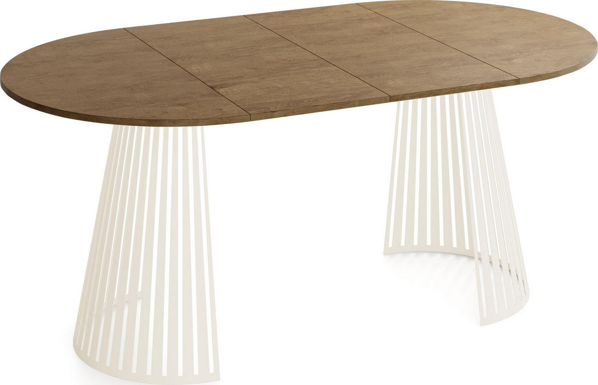ESSTISCH Naro rund ausziehbar mit Lamellen-Metallgestell in Beige Kaschmir, Braun 100-180/100/76 cm - Kaschmir/Alteiche, Holzwerkstoff/Metall (100/100/76cm) - WFL GROUP