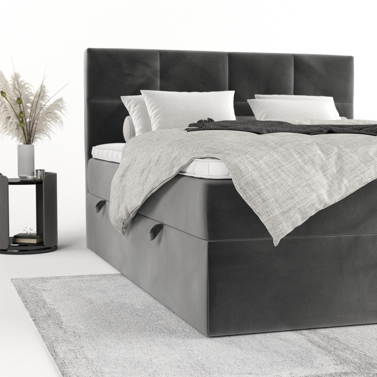 BOXBETT Oris 140/200 cm Grau im Kronos Stoff - Schwarz/Grau, Holz/Holzwerkstoff (140/200cm) - AltaBeds