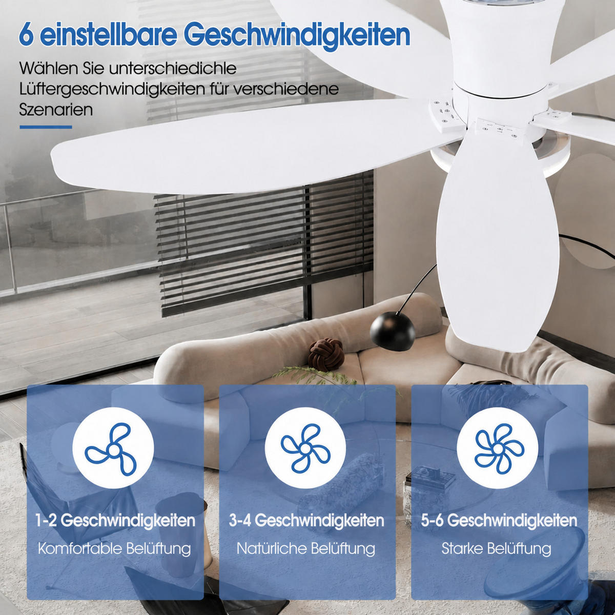 DECKENVENTILATOR Weiß 106,7 cm mit LED und leisem DC-Motor - Weiß, Kunststoff (106.7/106.7/21.8cm) - Surtime