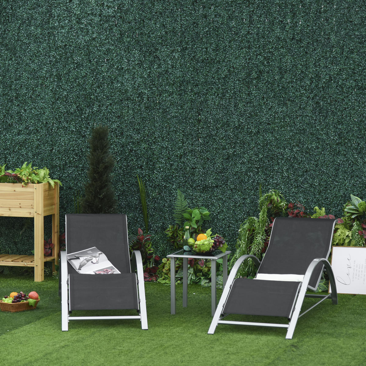 GARTENLIEGE Grau, Schwarz 2 Stück - Grau, Metall (169/66/59cm) - GiPP