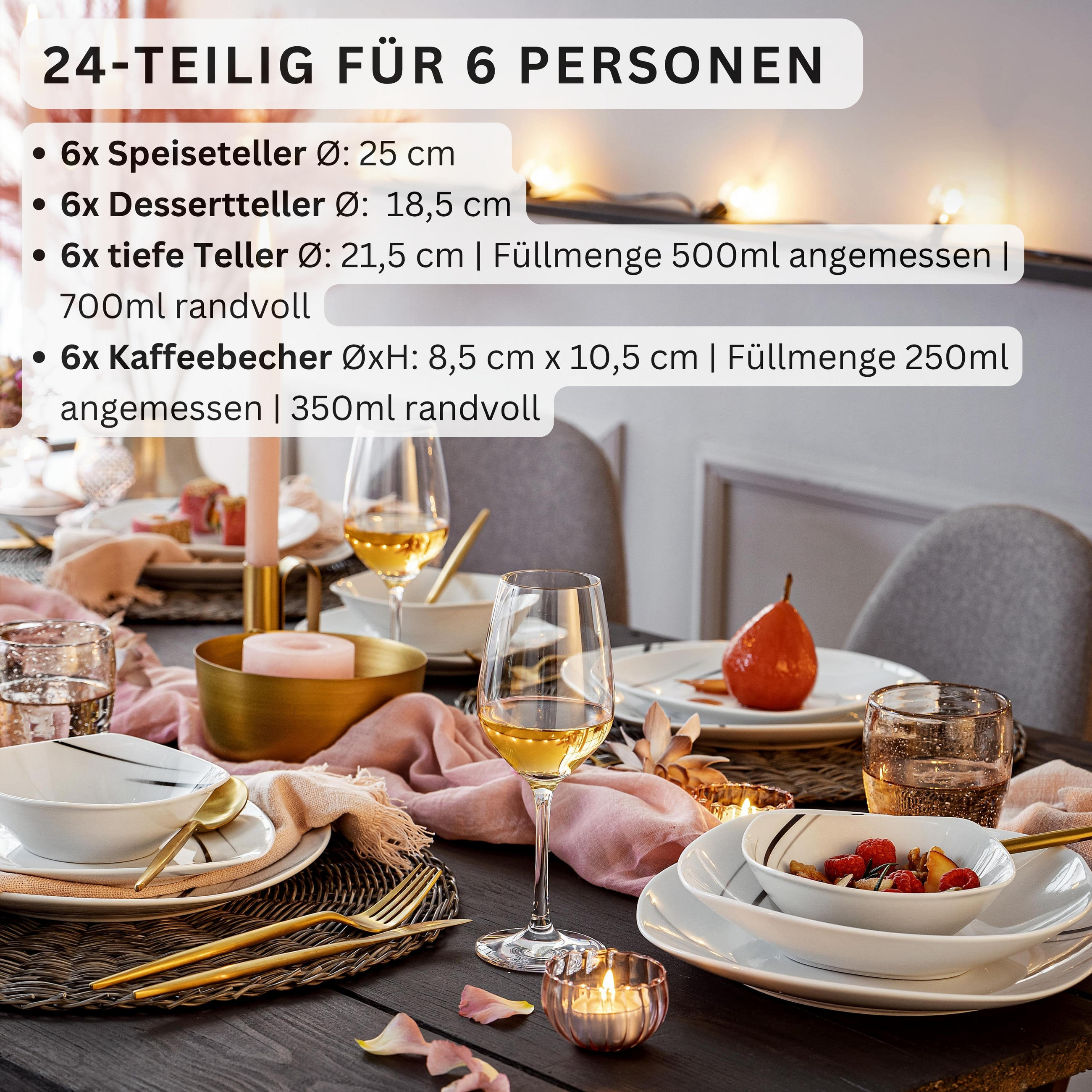 KOMBISERVICE BILGOLA BLACK LINES - 24 teilig aus Porzellan - Weiß, Keramik (50/30/80cm) - Sänger