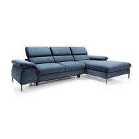 ECKSOFA MESTO Blau Velours-Stoff mit Schlaffunktion - Blau, Holz (288/182cm) - MASSENO