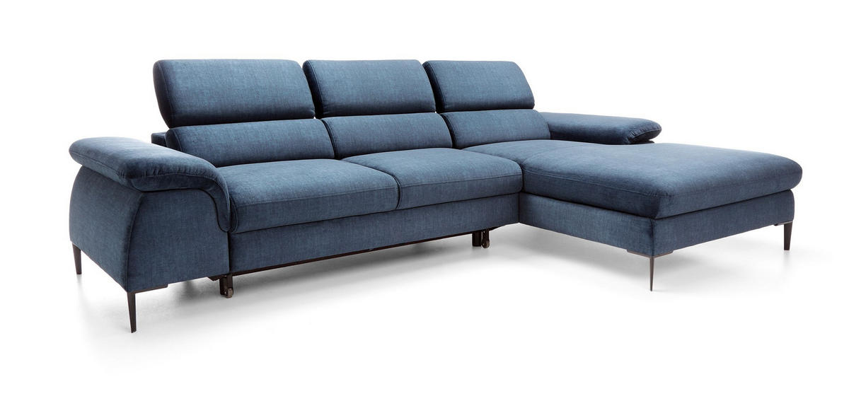 ECKSOFA MESTO Blau Velours-Stoff mit Schlaffunktion - Blau, Holz (288/182cm) - MASSENO