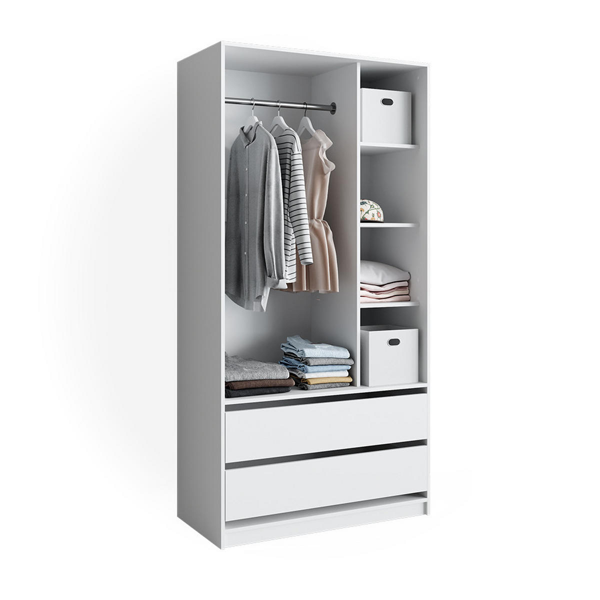 KLEIDERSCHRANK Elmo Weiß 100 x 200 cm mit 2 Schubladen - Weiß, Holzwerkstoff (100/200/50cm) - Vicco