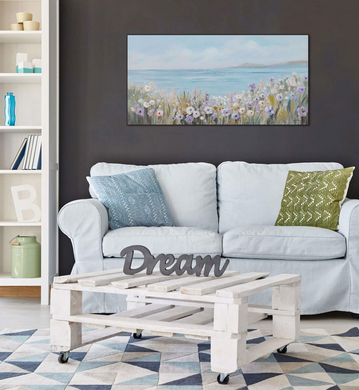 ACRYLBILD HANDGEMALT 120/60 cm - Blau/Weiß, Holz/Textil (120/60cm) - KUNSTLOFT