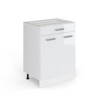 UNTERSCHRANK R-Line Weiß Hochglanz 60 cm mit Schubladen, ohne AP - Weiß Hochglanz/Weiß, Holzwerkstoff (60/81.6/46cm) - Vicco