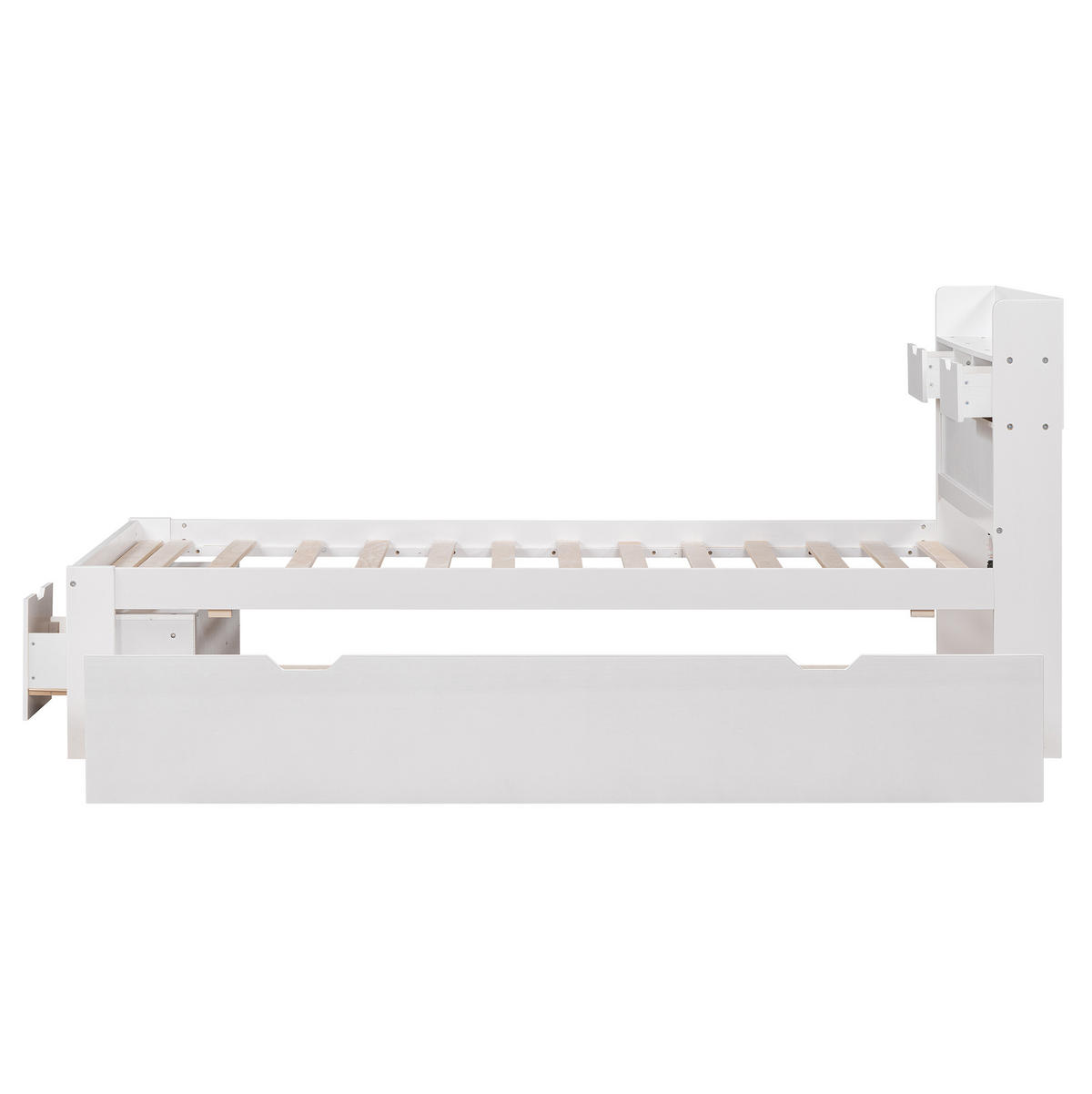 KINDERBETT 90/200 cm Weiß mit Stauraum und Ladestation aus Kiefer - Weiß, Holzwerkstoff (90/200cm) - OKWISH