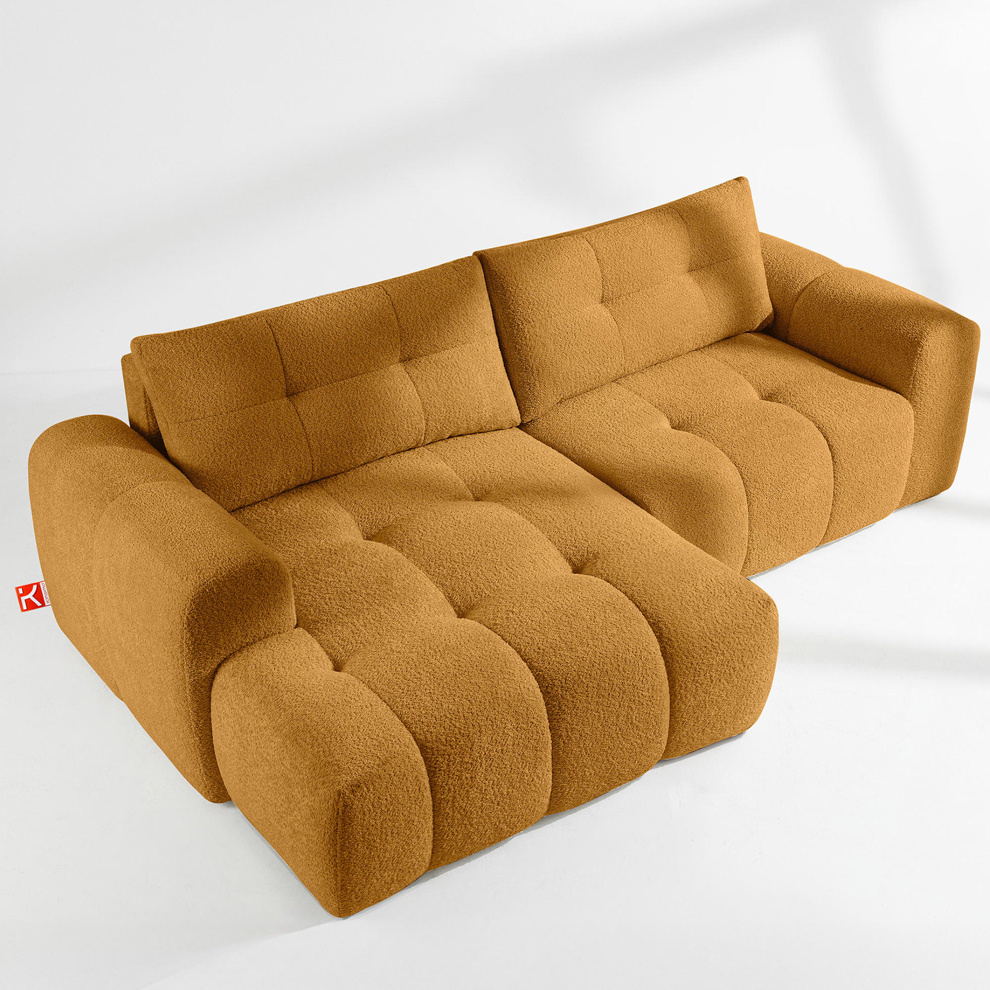 ECKSOFA LINKS RAVIA, Bouclé, Honigfarbe - Honig, Holz/Textil (256/104cm) - KONSIMO®
