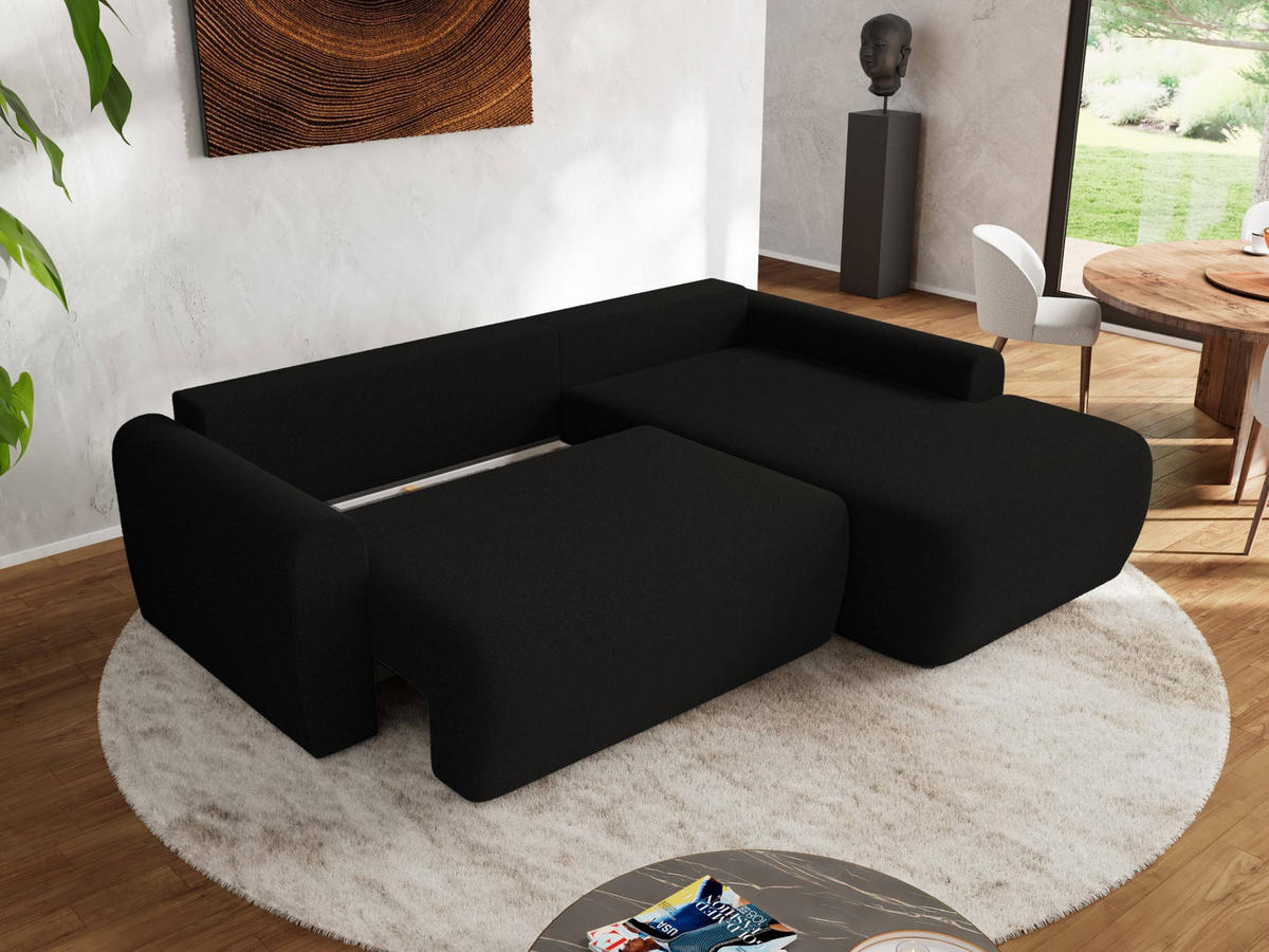 ECKSCHLAFSOFA CUBO L Schwarz Boucle - rechts - Schwarz, Kunststoff/Textil (187/273cm) - MKS
