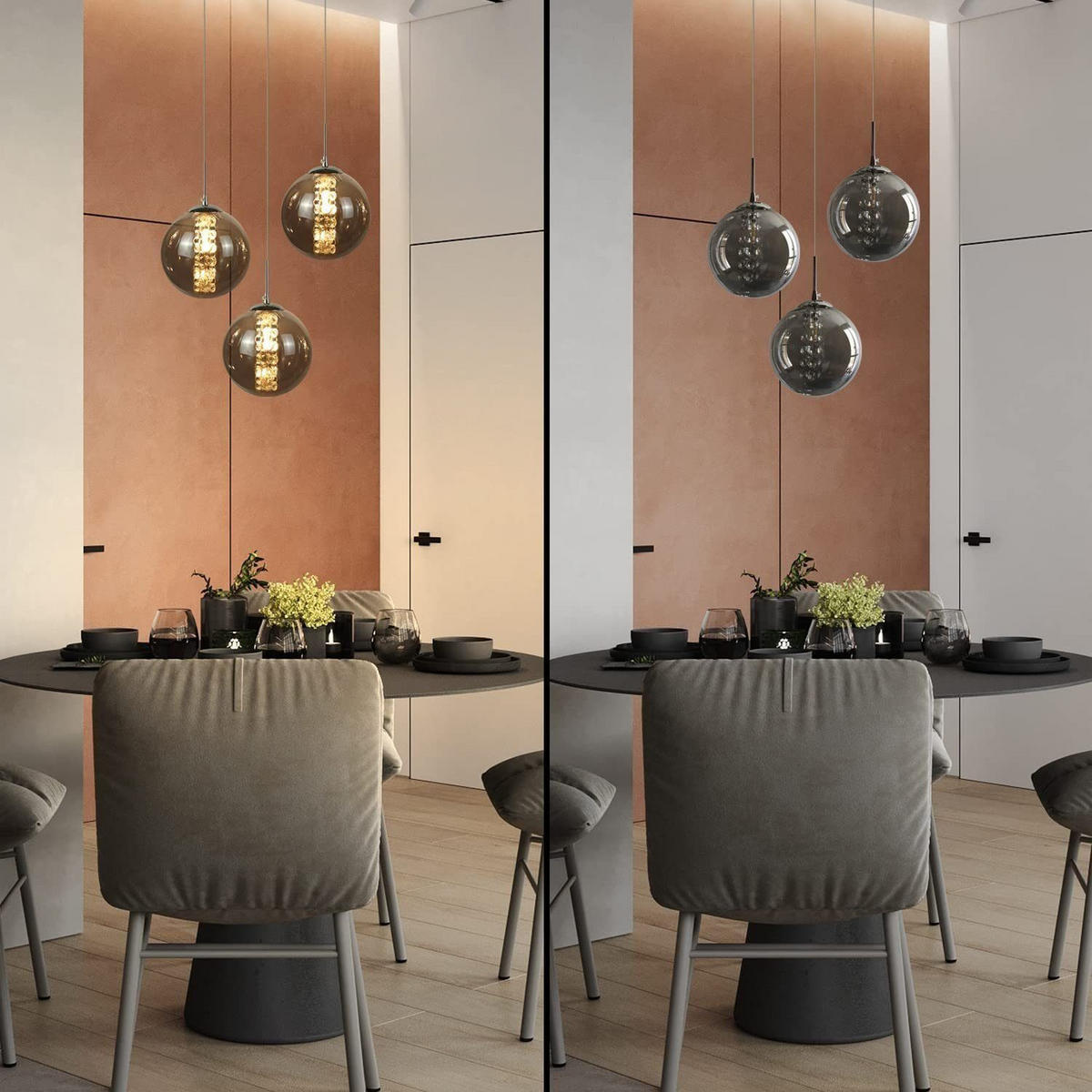 HÄNGELEUCHTE Energie 3-flammig 30/30/150 cm - Grau, Glas (30/30/150cm) - Nettlife