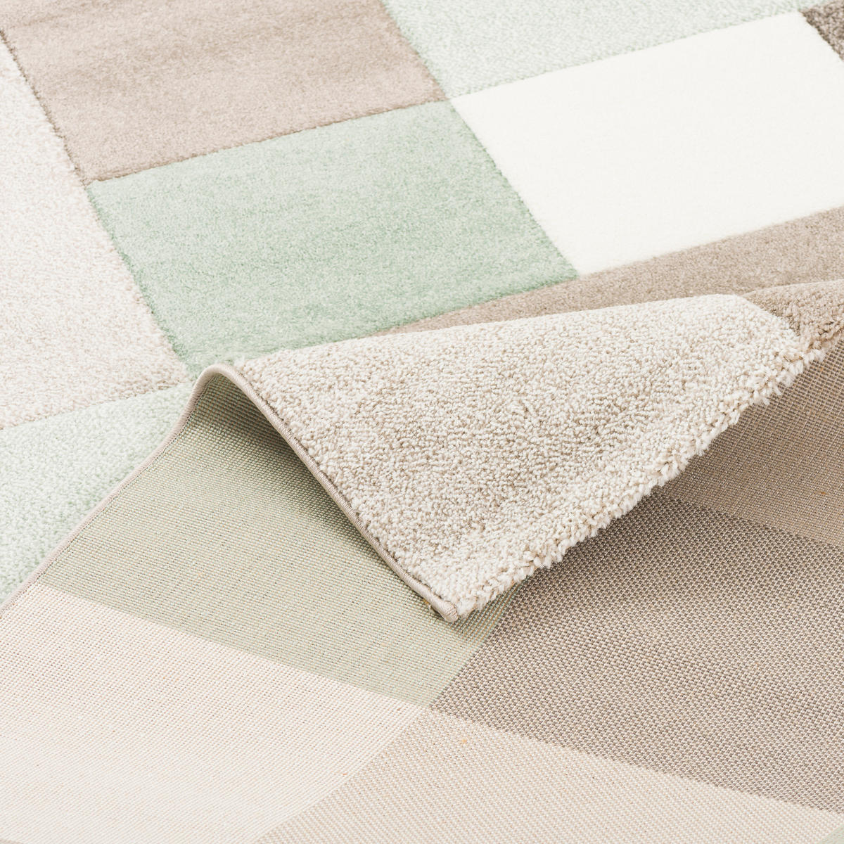 DESIGNER TEPPICH MAUI PASTELL GRÜN BEIGE KARO - Beige/Grün, Textil (80/150cm) - Pergamon