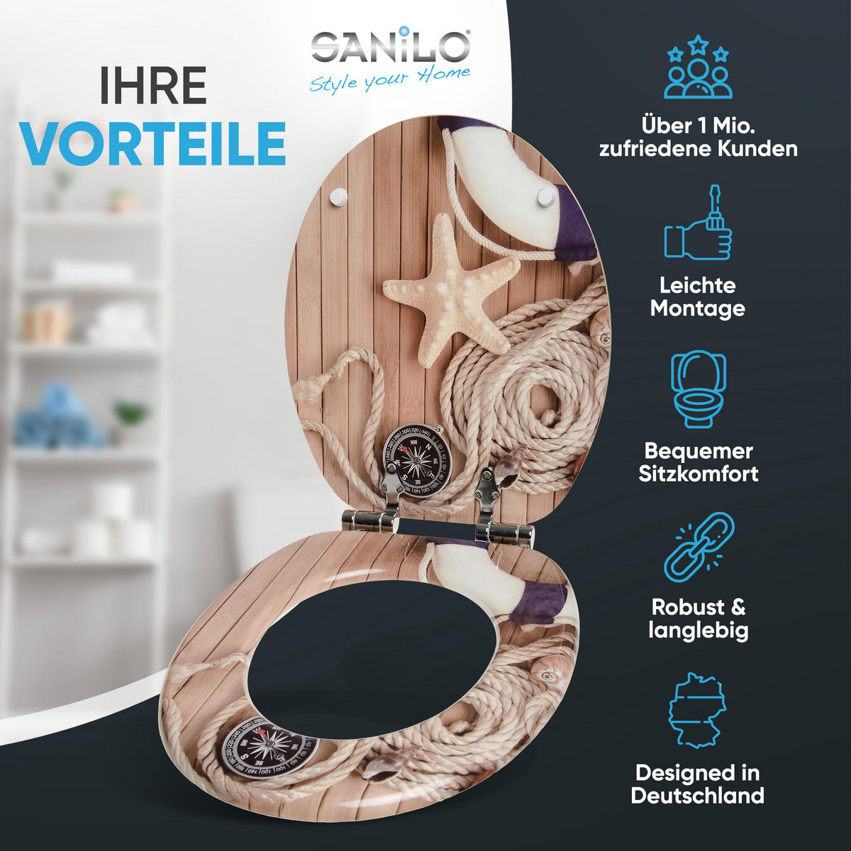 WC-SITZ mit Absenkautomatik Maritime - Braun, Holzwerkstoff (38/6/47cm) - Sanilo