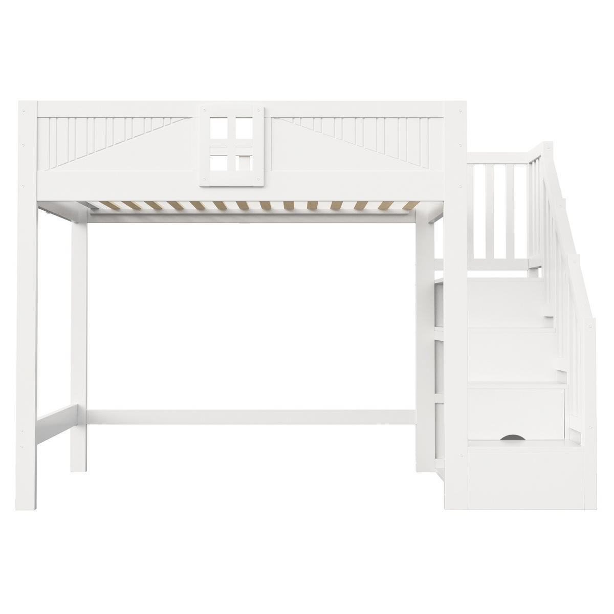 HOCHBETT 140/200 cm mit Stauraumleiter, DE-41580, in Weiß - Weiß, Holzwerkstoff (140/200cm) - ComfortXL