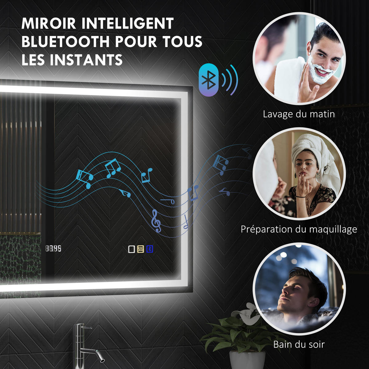 BADEZIMMERSPIEGEL DE-15171 mit Bluetooth, 3 LED-Farben und Antibeschlag Silber - Silberfarben, Glas (3.5/80/100cm) - ComfortXL